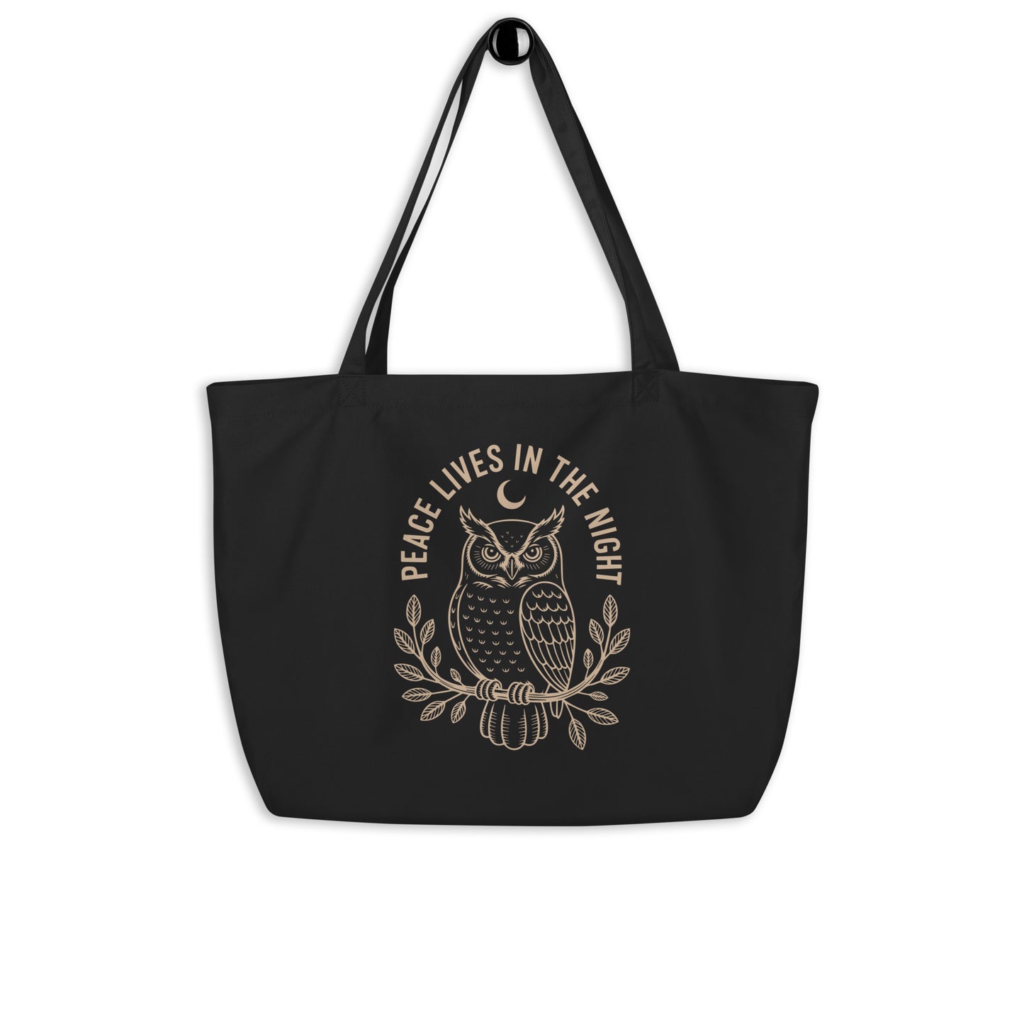Large Organic Tote Bag: 'Peace in the Night' in Fall | Sustainable Owl Accessories USA Dudeily