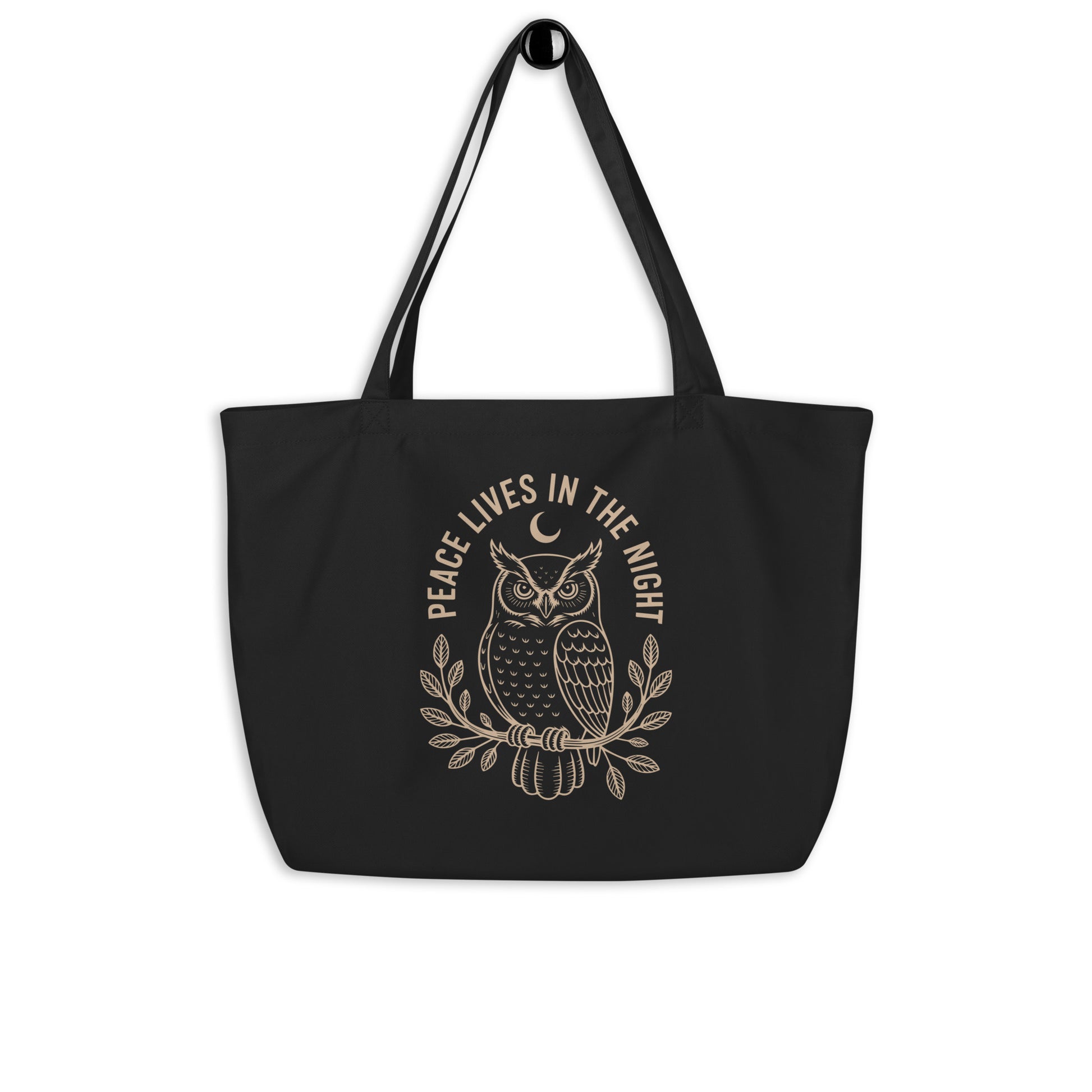 Large Organic Tote Bag: 'Peace in the Night' in Fall | Sustainable Owl Accessories USA Dudeily