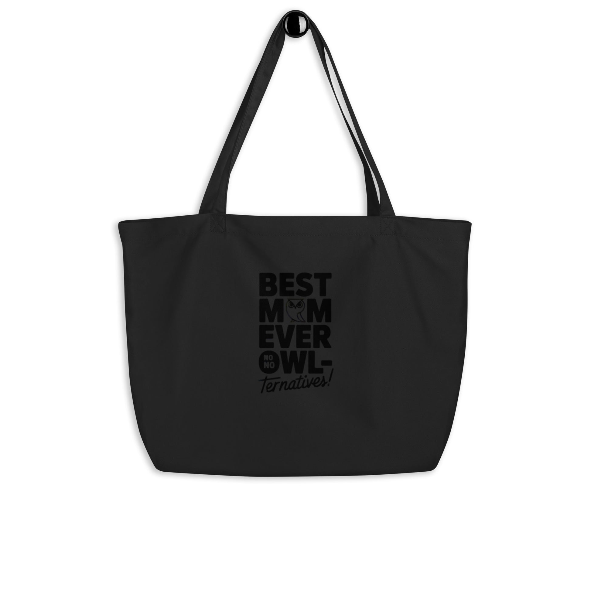 Large Organic Tote Bag – Owl-Themed Heavy-Duty Eco-Friendly Cotton Shopper Black Dudeily