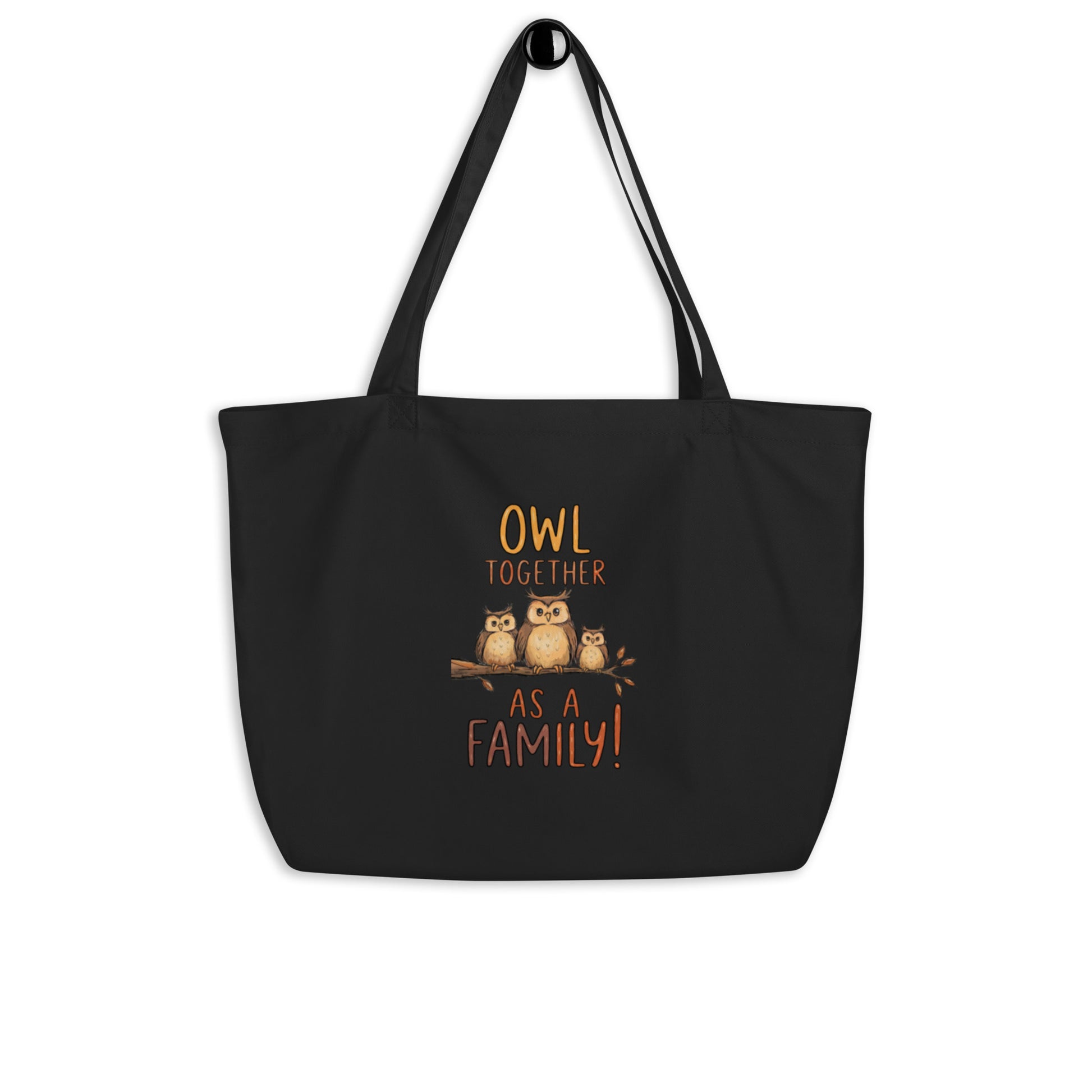 OwlSpirit Organic Large Tote – Sustainable Utility Meets Wise Design Black Dudeily