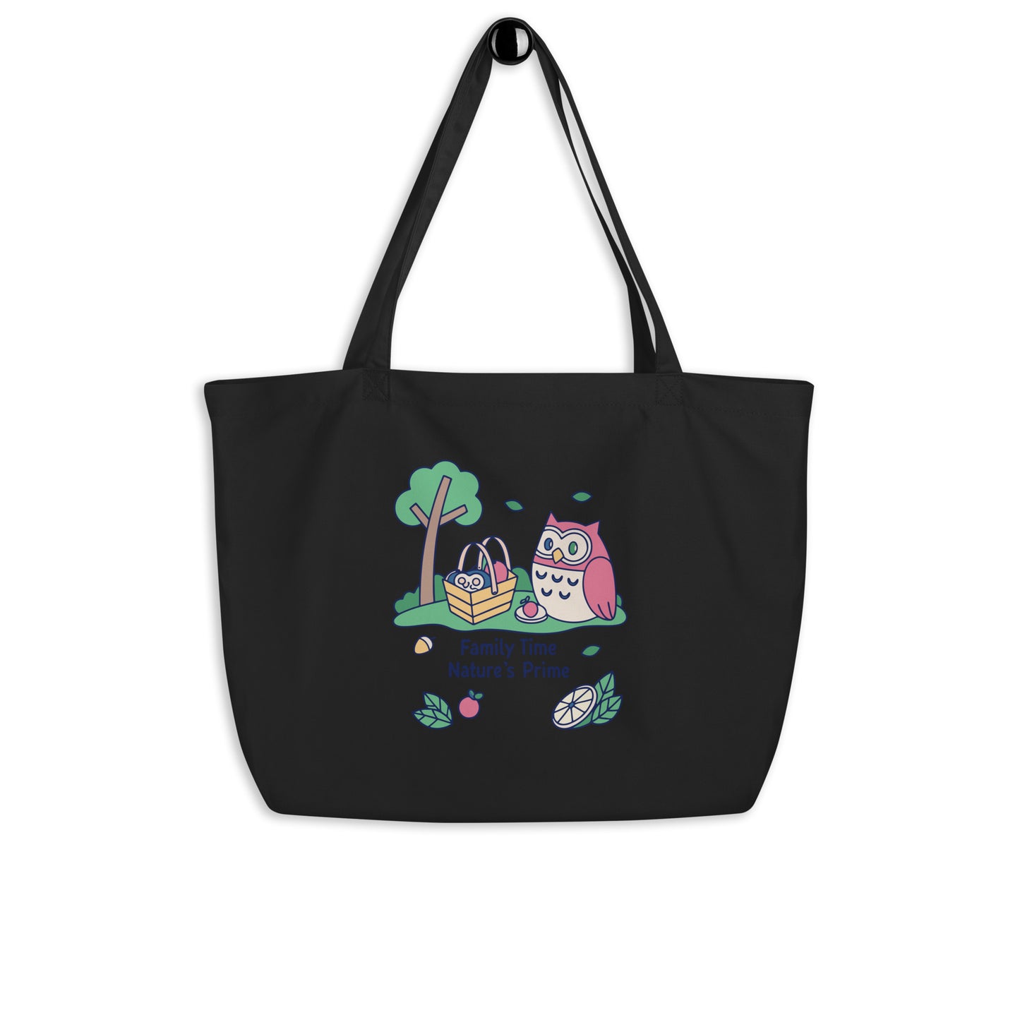 Large Organic Tote Bag – OwlCarry Sustainable Fashion Essential for Family Day Black Dudeily
