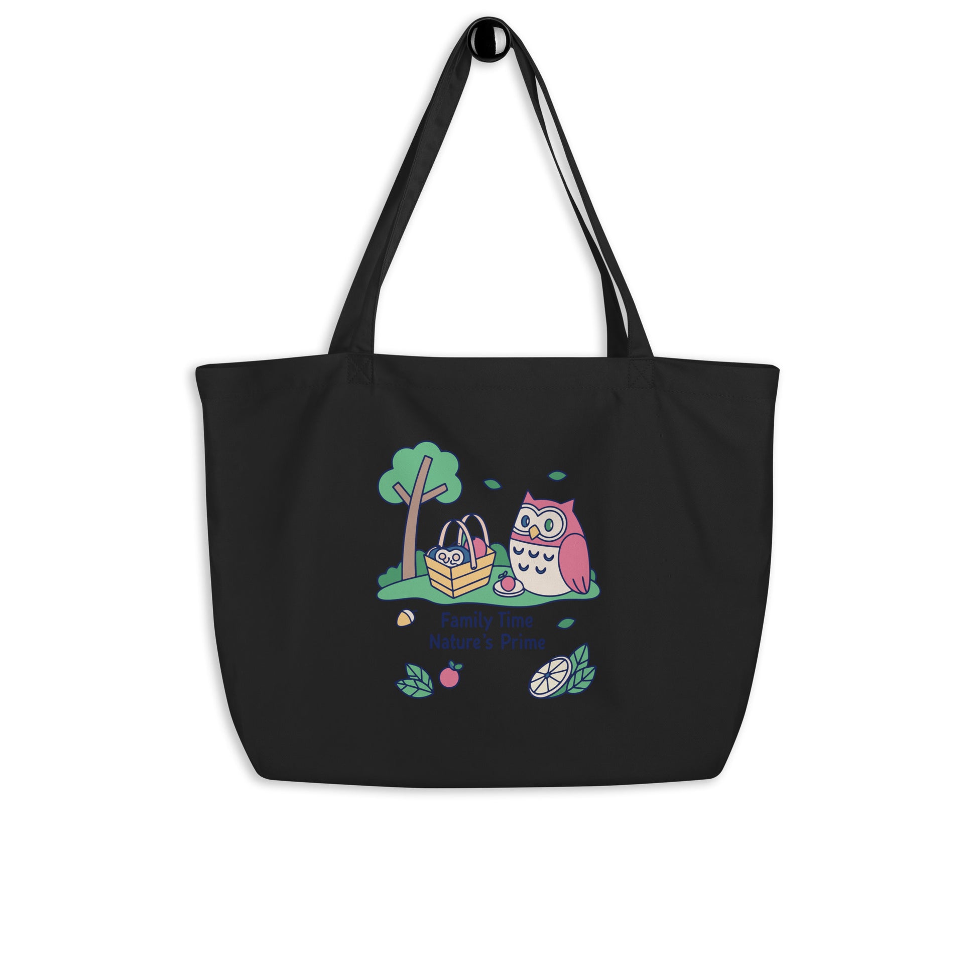 Large Organic Tote Bag – OwlCarry Sustainable Fashion Essential for Family Day Black Dudeily