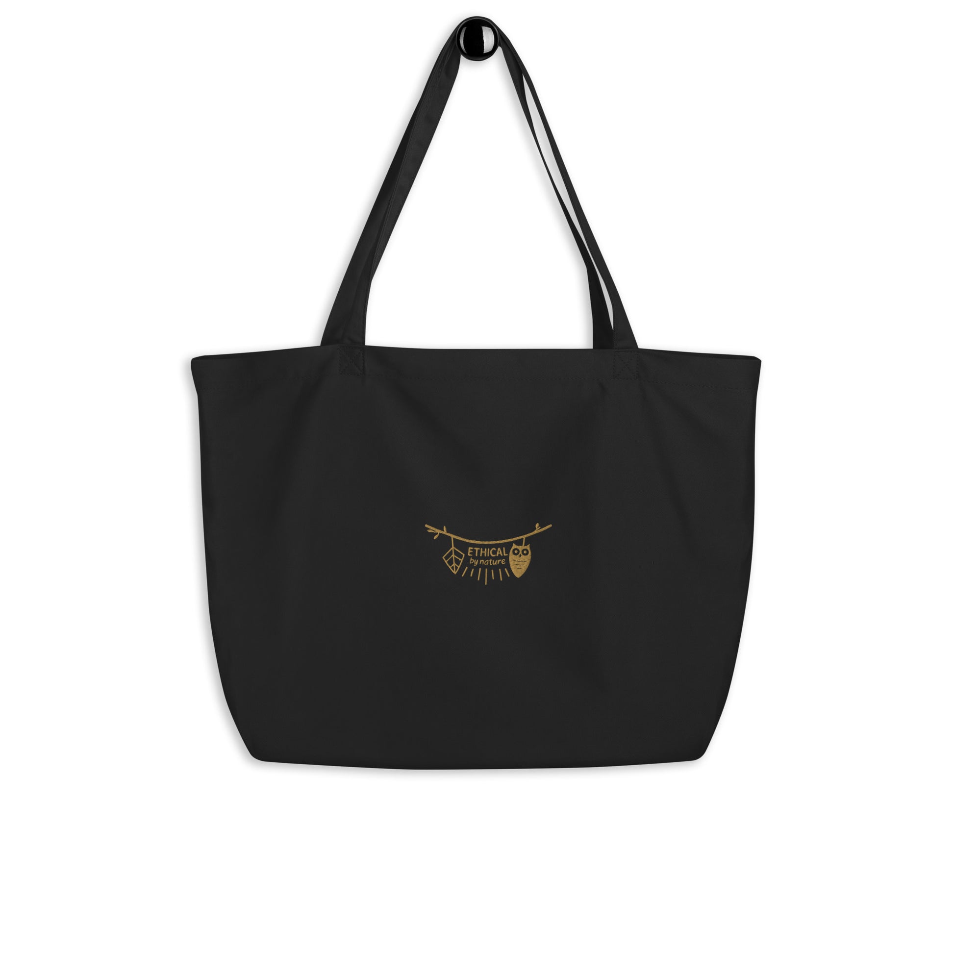Large Organic Tote Bag: Ethical by Nature | Owl Embroidered Eco-Friendly Fashion USA by Dudeily Black Dudeily