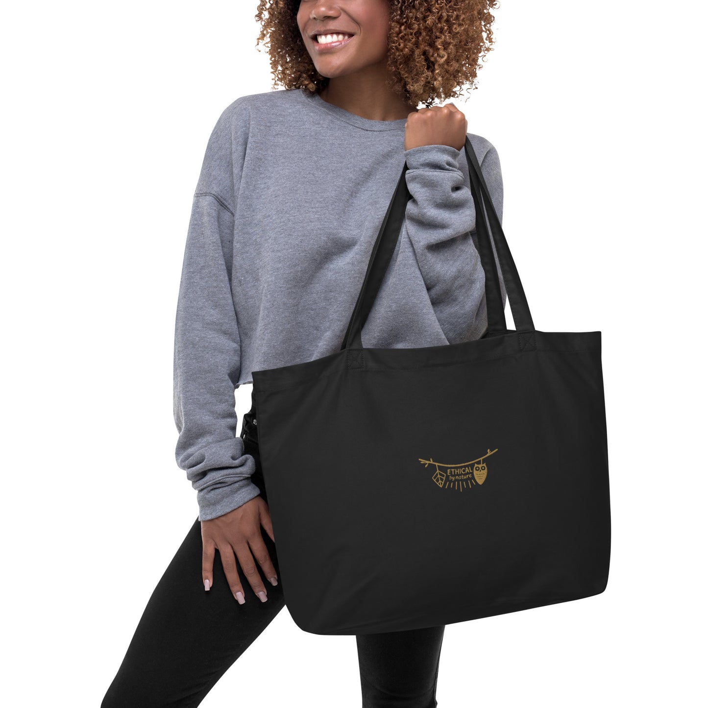 Large Organic Tote Bag: Ethical by Nature | Owl Embroidered Eco-Friendly Fashion USA by Dudeily Dudeily