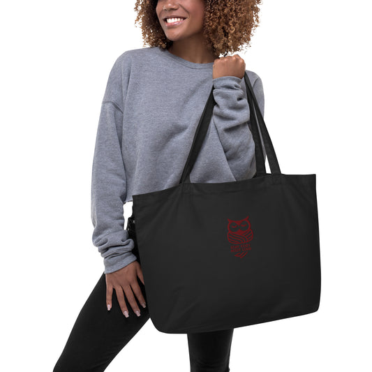 Owl Large Organic Tote Bag: 'Stay Cozy Hoot Loud' in Fall | Sustainable Fashion USA Dudeily