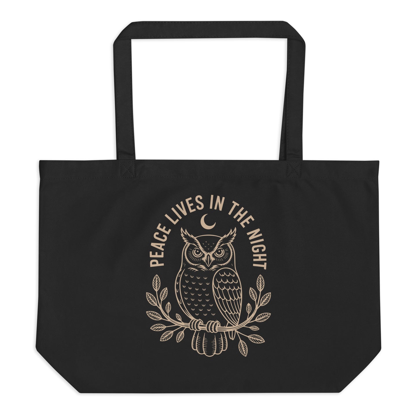 Large Organic Tote Bag: 'Peace in the Night' in Fall | Sustainable Owl Accessories USA Dudeily