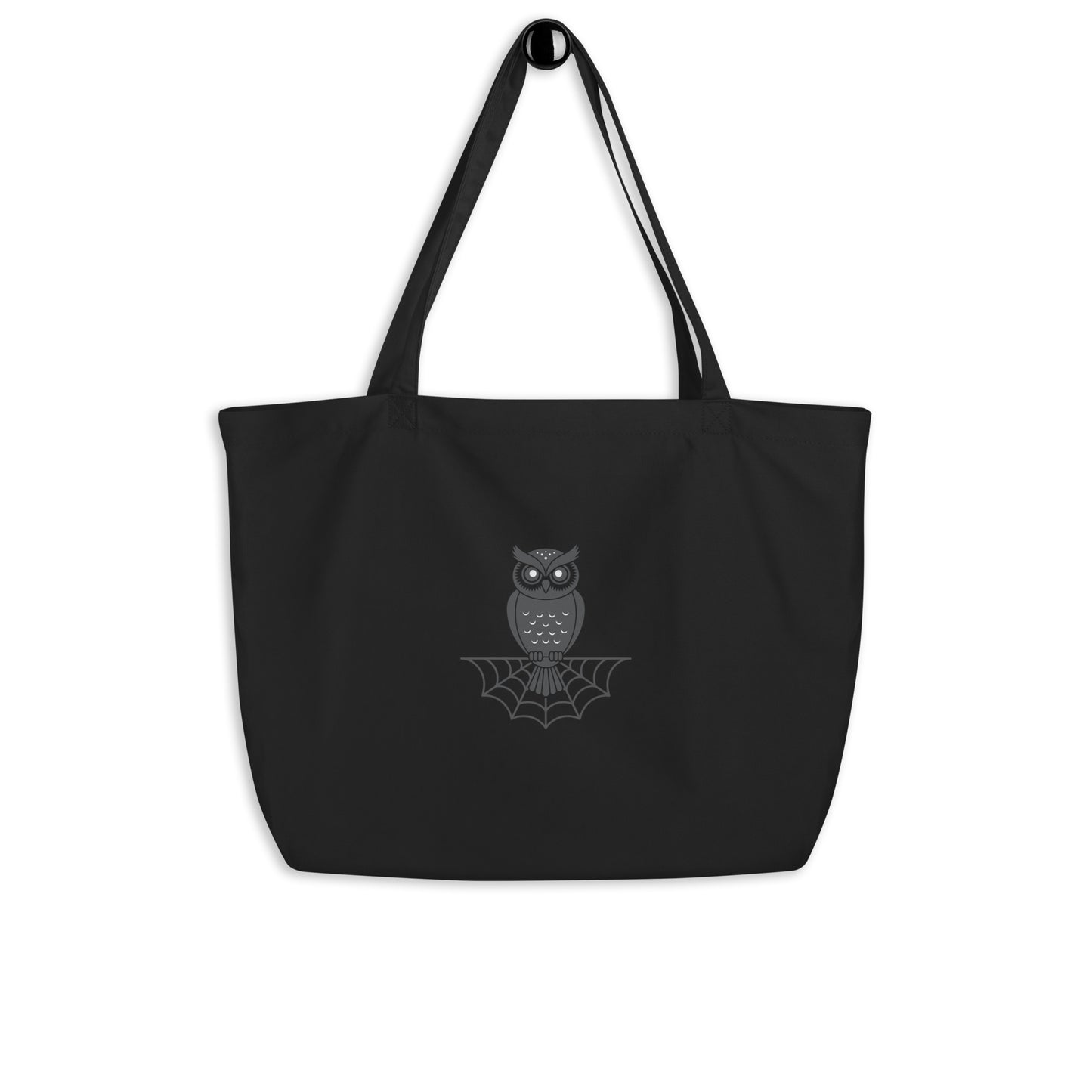 Large Organic Tote Bag: Halloween Owl Eco-Friendly Style USA Black Dudeily