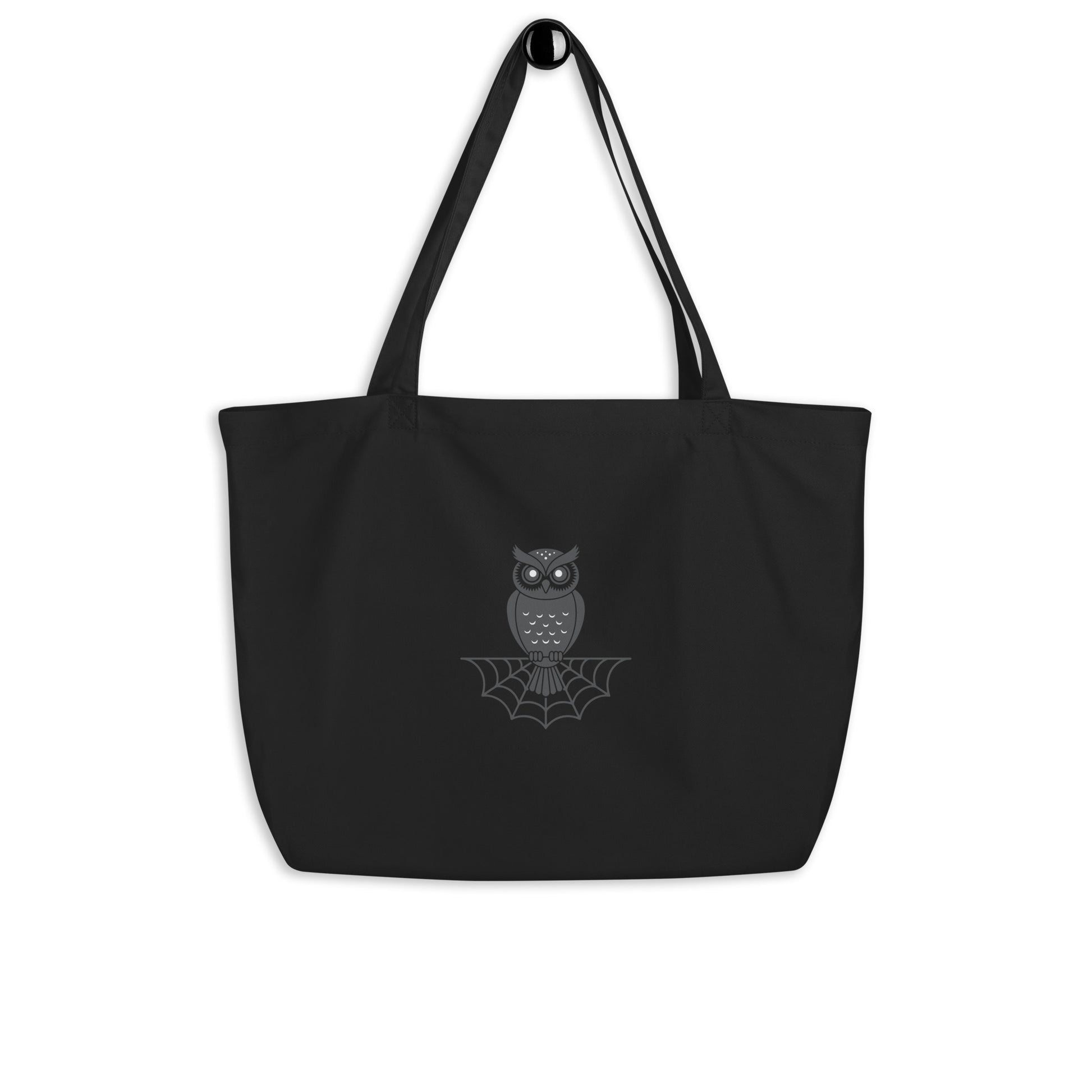 Large Organic Tote Bag: Halloween Owl Eco-Friendly Style USA Black Dudeily