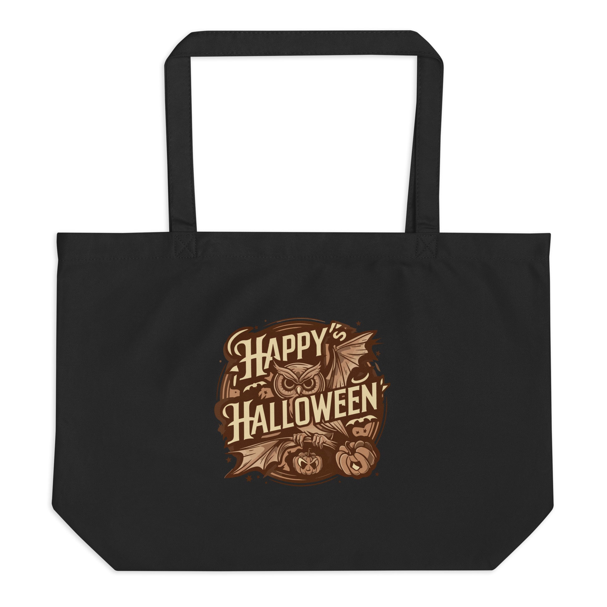 Large Organic Tote Bag: Halloween Owl Eco-Friendly Sustainable USA Dudeily