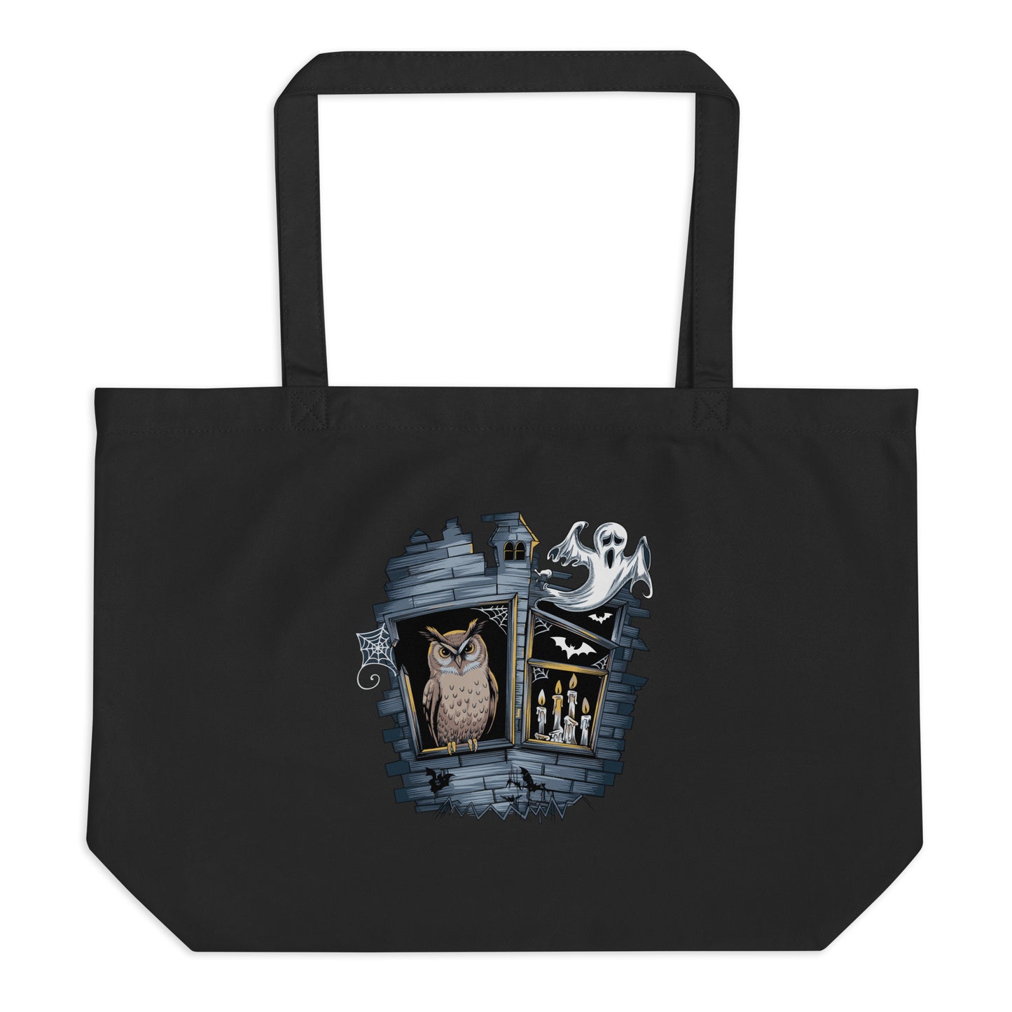 Large Organic Tote Bag: Halloween Owl Eco-Friendly Sustainable USA Dudeily