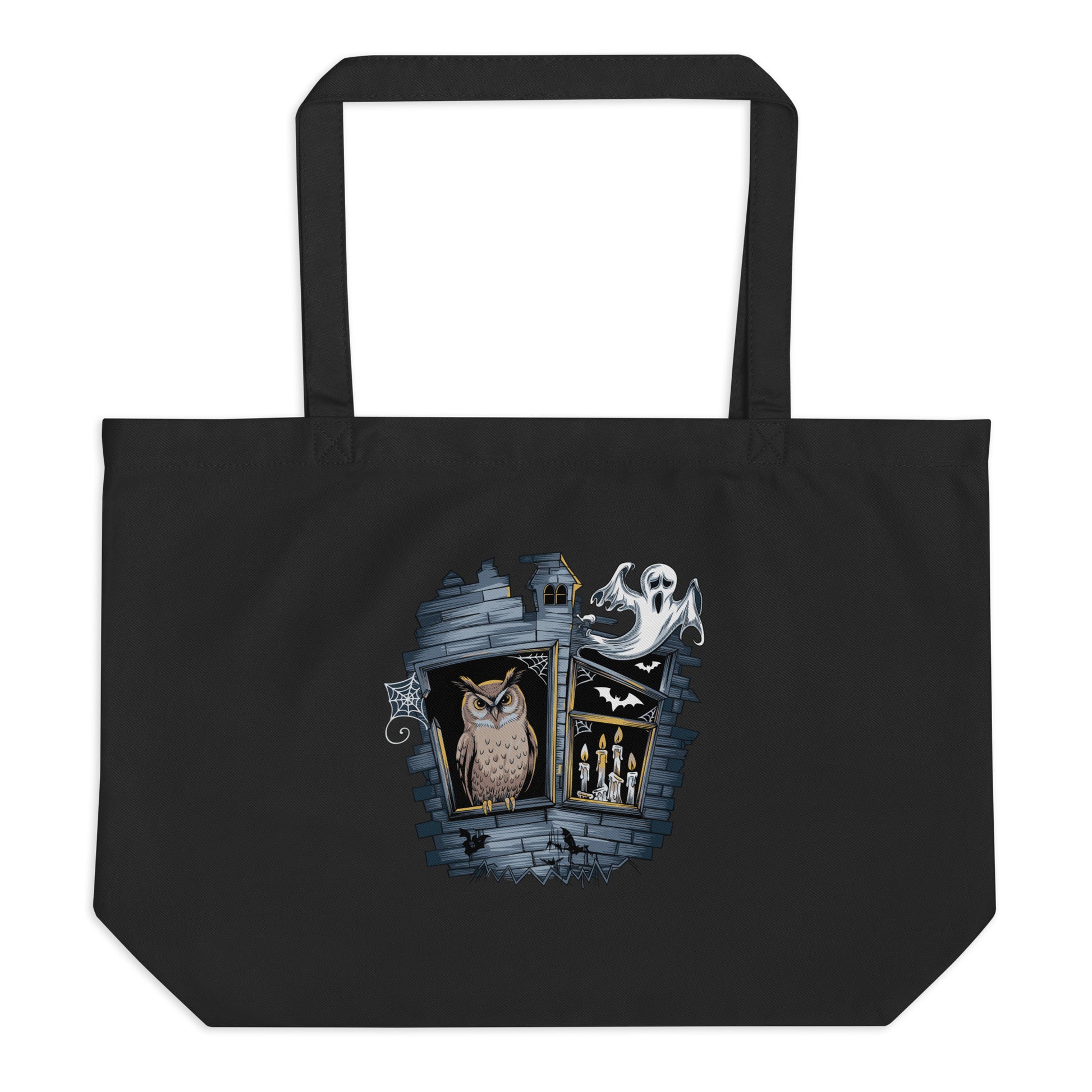 Large Organic Tote Bag: Halloween Owl Eco-Friendly Sustainable USA Dudeily