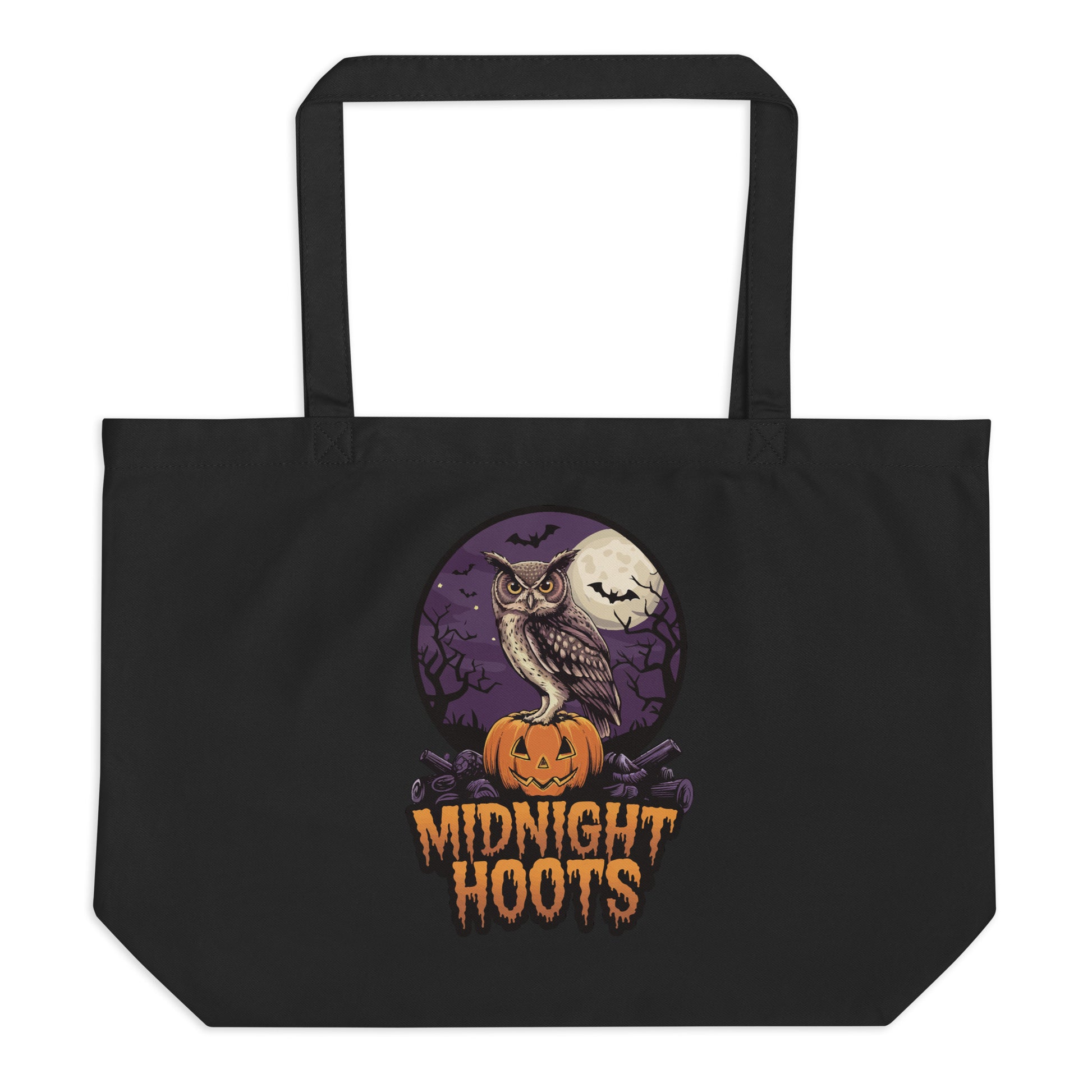 Large Organic Tote Bag: Halloween Owl Eco-Friendly Fall Fashion USA Dudeily