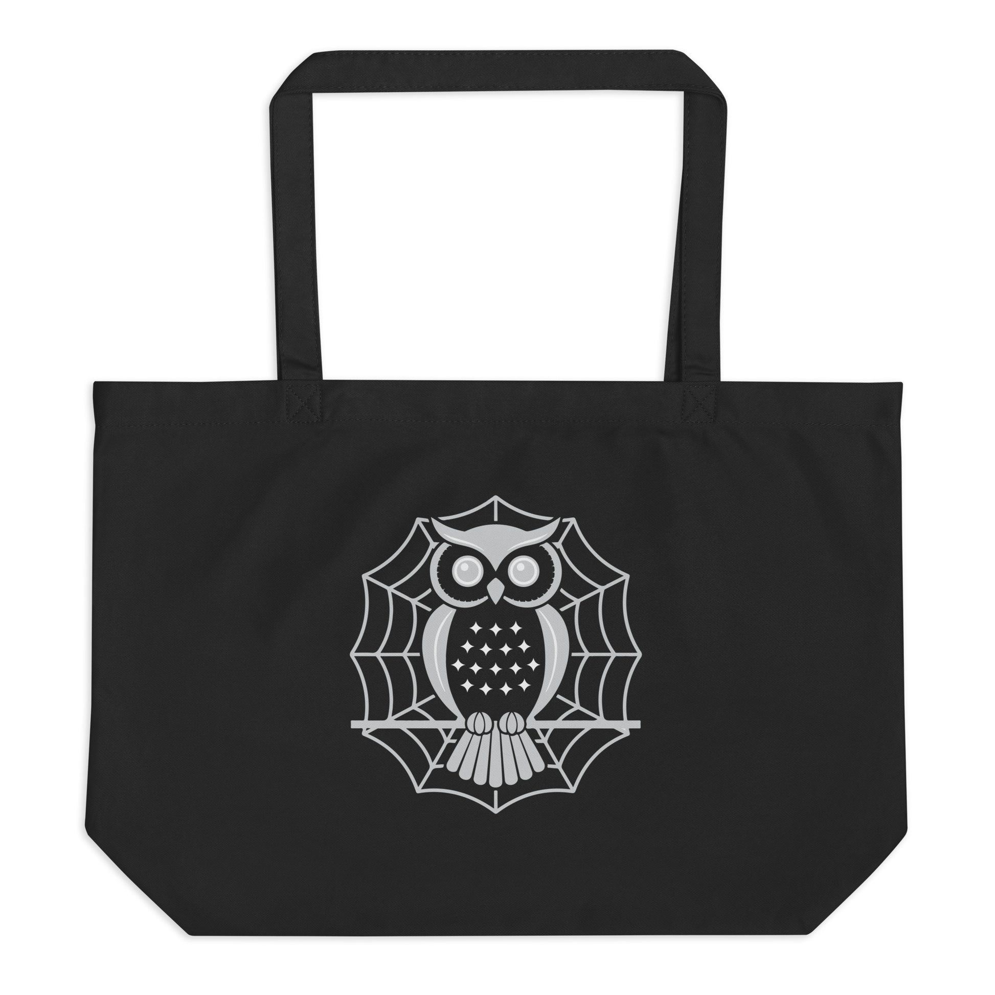 Large Organic Tote Bag: Halloween Owl Eco-Friendly Sustainable USA Dudeily