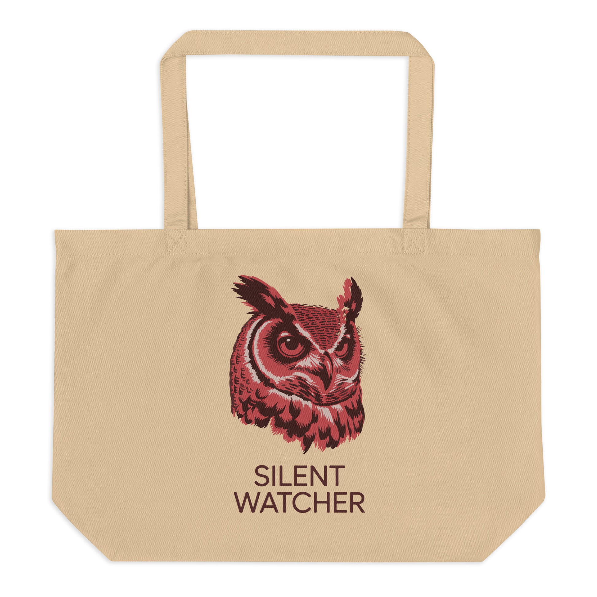 Large Organic Tote Bag: 'Silent Watcher' in Fall | Sustainable Owl Fashion USA Dudeily