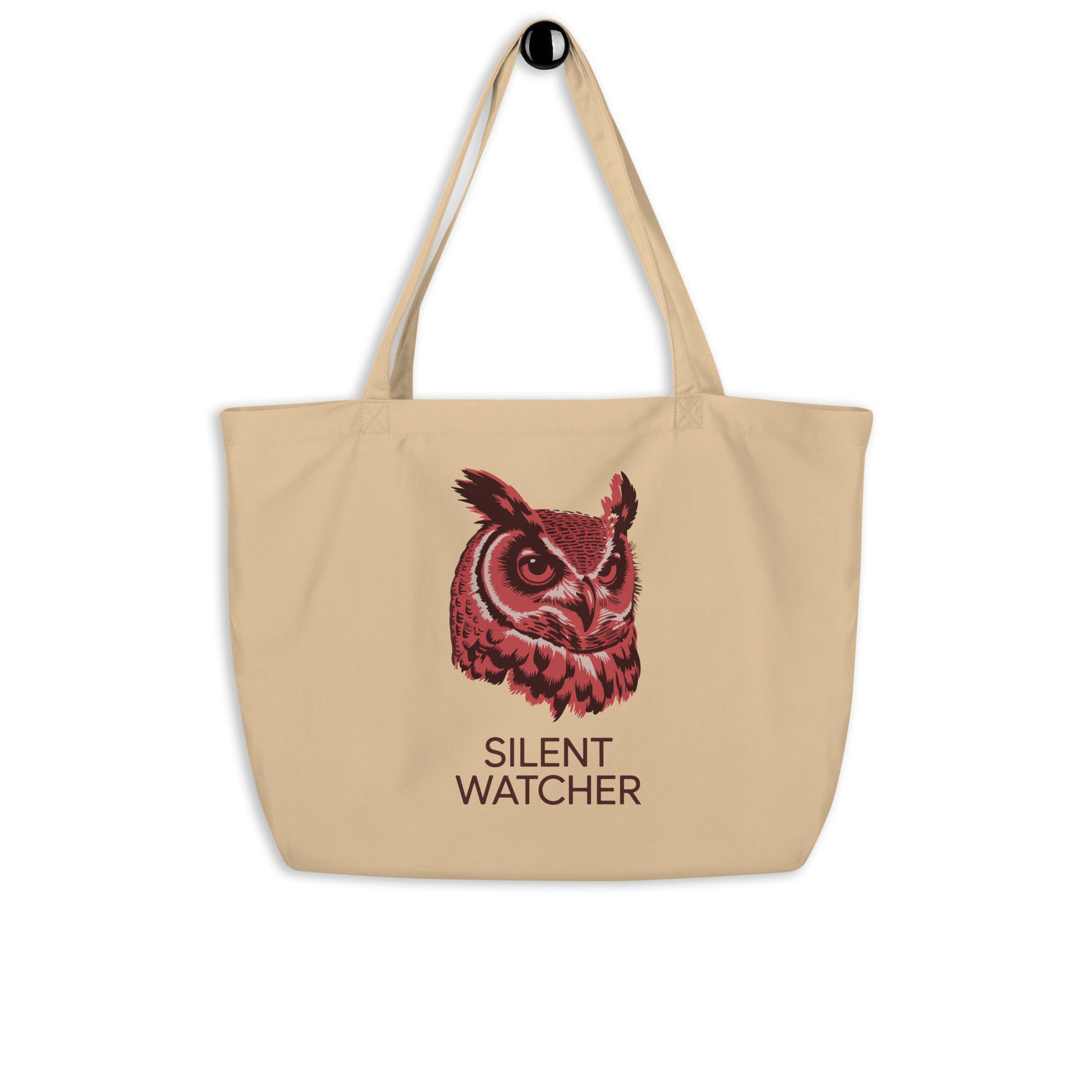 Large Organic Tote Bag: 'Silent Watcher' in Fall | Sustainable Owl Fashion USA Dudeily