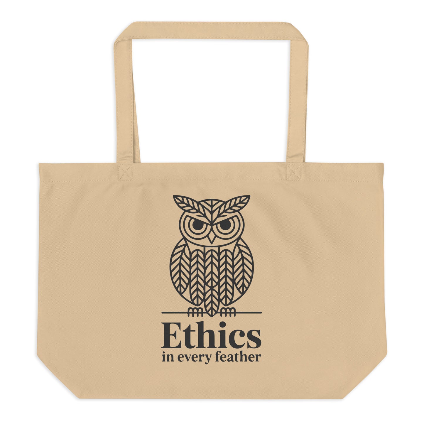 Large Organic Tote Bag: 'Ethics in Every Feather' | Sustainable Owl Accessories USA Dudeily