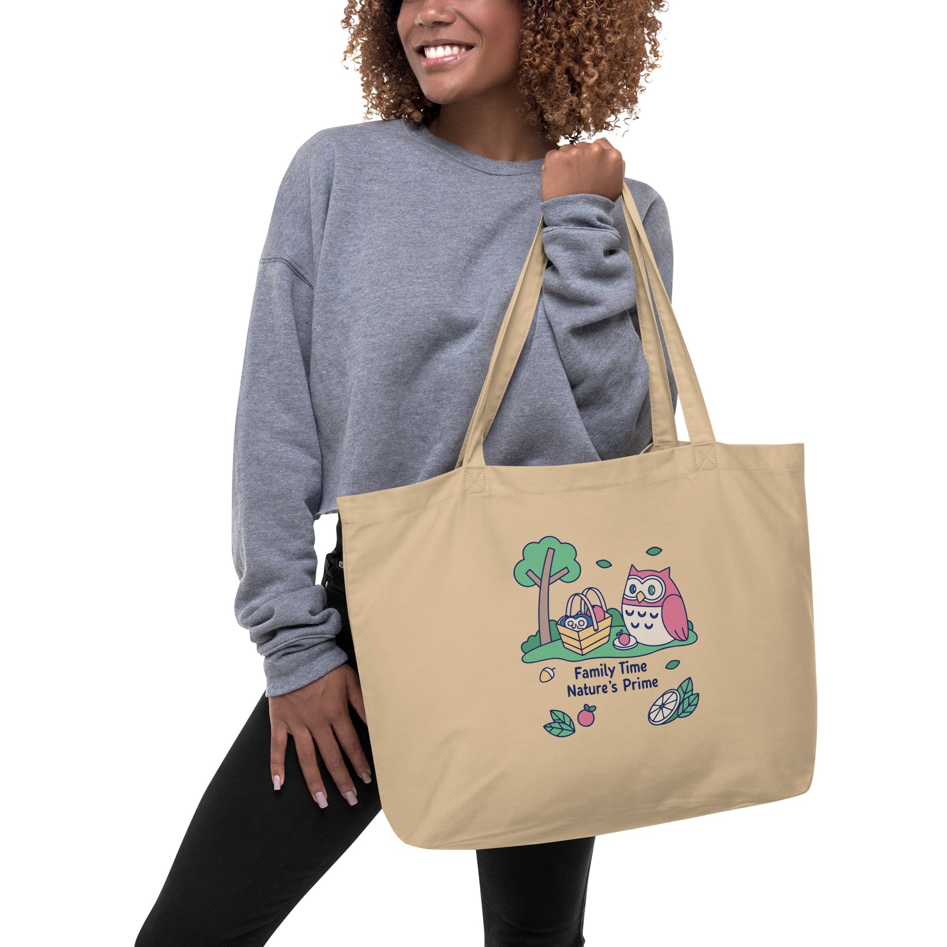 Large Organic Tote Bag – OwlCarry Sustainable Fashion Essential for Family Day Dudeily