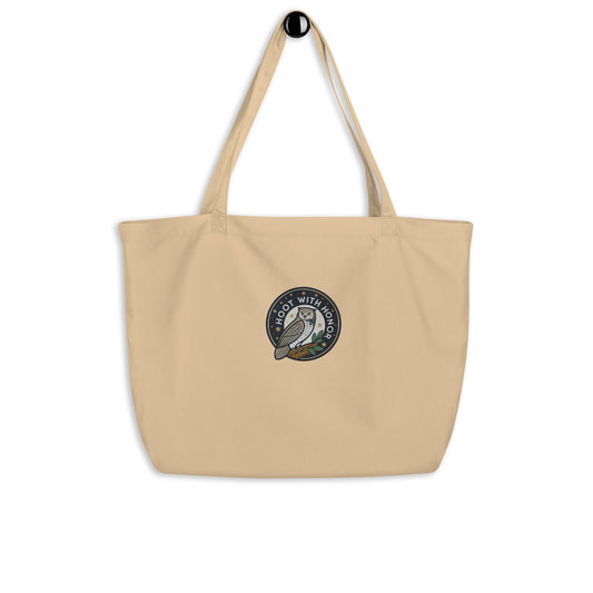 Embroidered Large Organic Tote Bag – Hoot With Honor | Owl-Themed Sustainable Fashion USA by Dudeily Oyster Dudeily