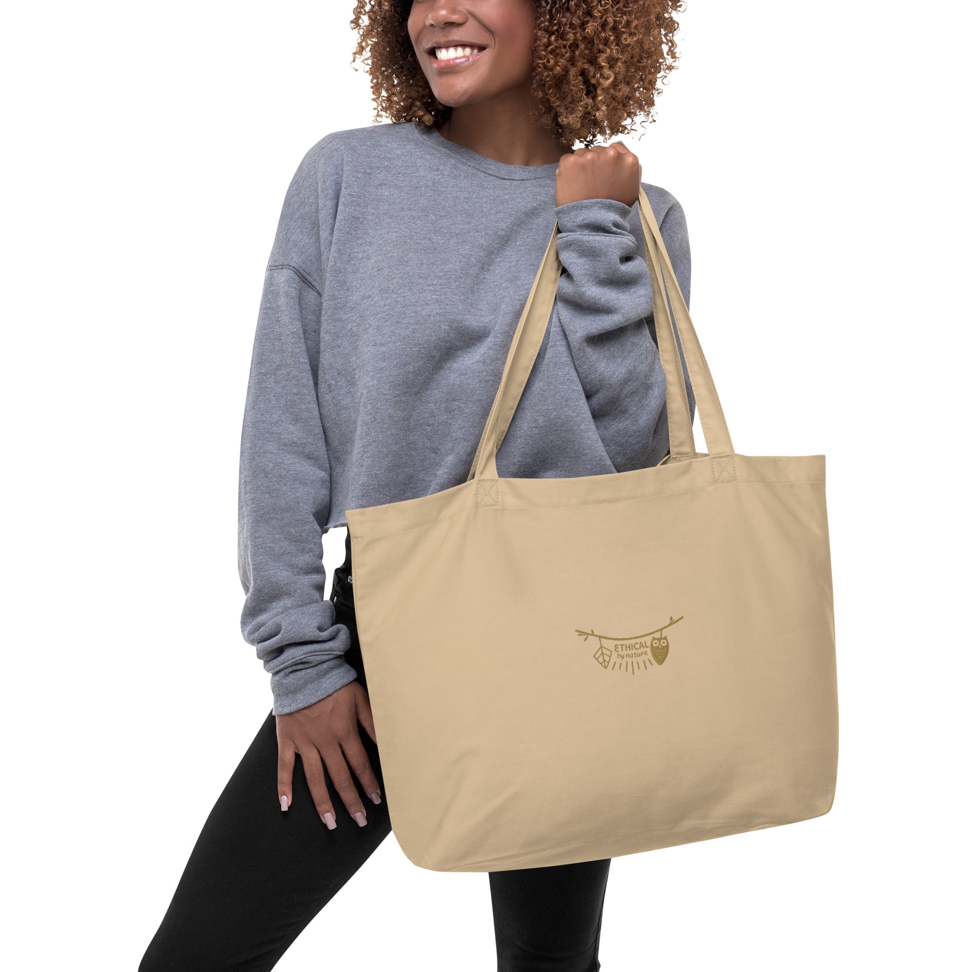 Large Organic Tote Bag: Ethical by Nature | Owl Embroidered Eco-Friendly Fashion USA by Dudeily Dudeily