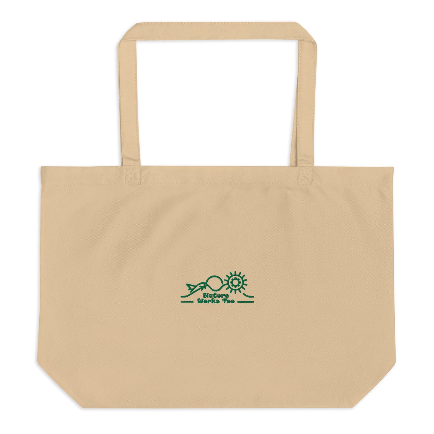 Large Organic Tote Bag: Nature Works Too | Owl Embroidered Eco Tote – Sustainable Fashion USA by Dudeily Dudeily