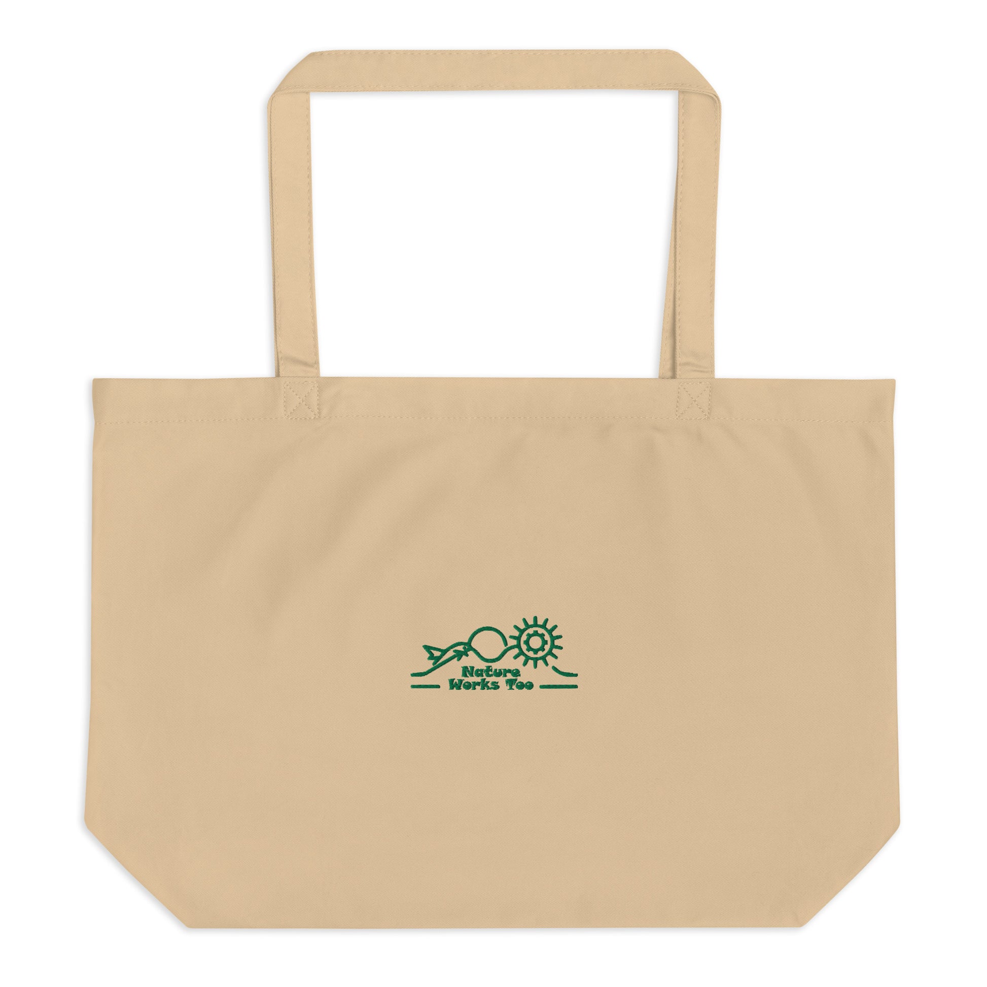 Large Organic Tote Bag: Nature Works Too | Owl Embroidered Eco Tote – Sustainable Fashion USA by Dudeily Dudeily