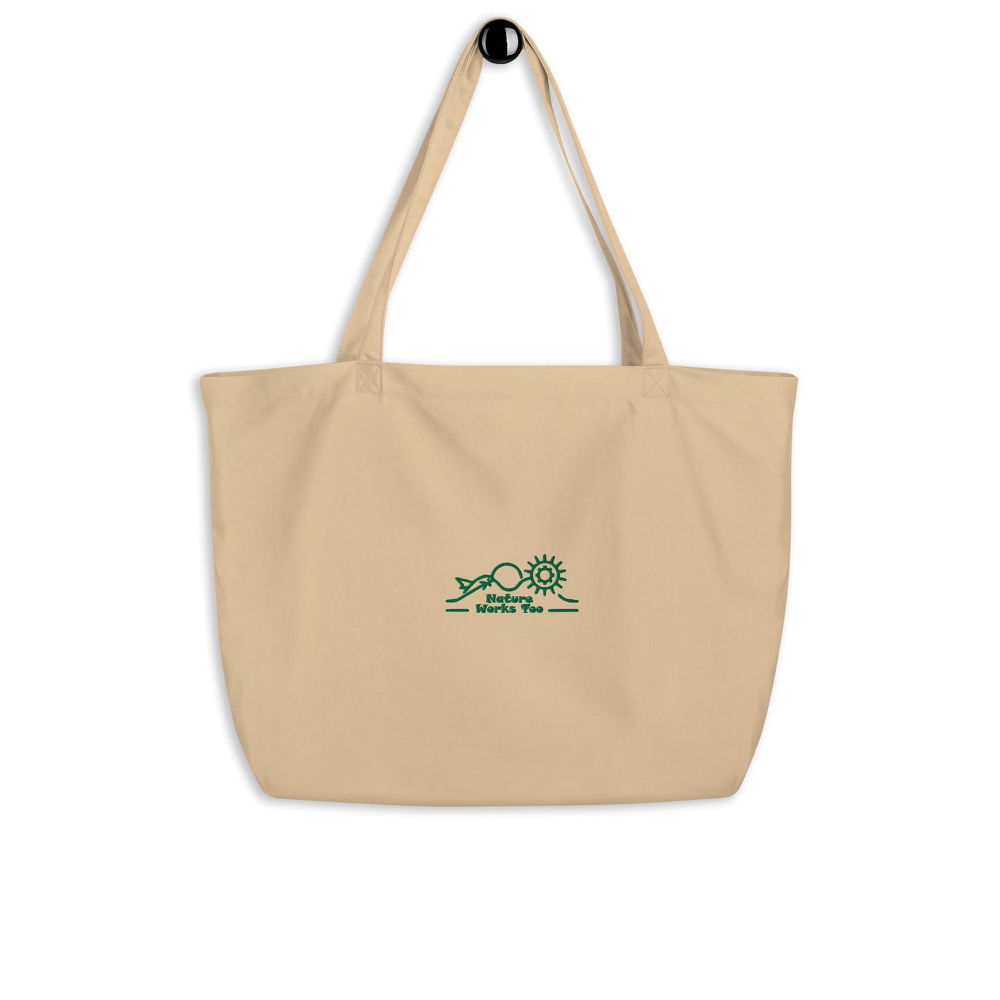 Large Organic Tote Bag: Nature Works Too | Owl Embroidered Eco Tote – Sustainable Fashion USA by Dudeily Oyster Dudeily