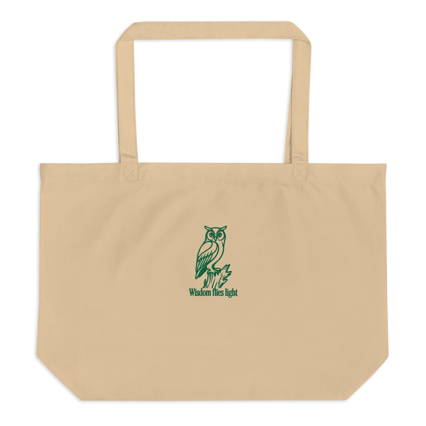 Owl Large Organic Tote Bag: 'Wisdom Flies Light' in Fall | Sustainable Fashion USA Dudeily