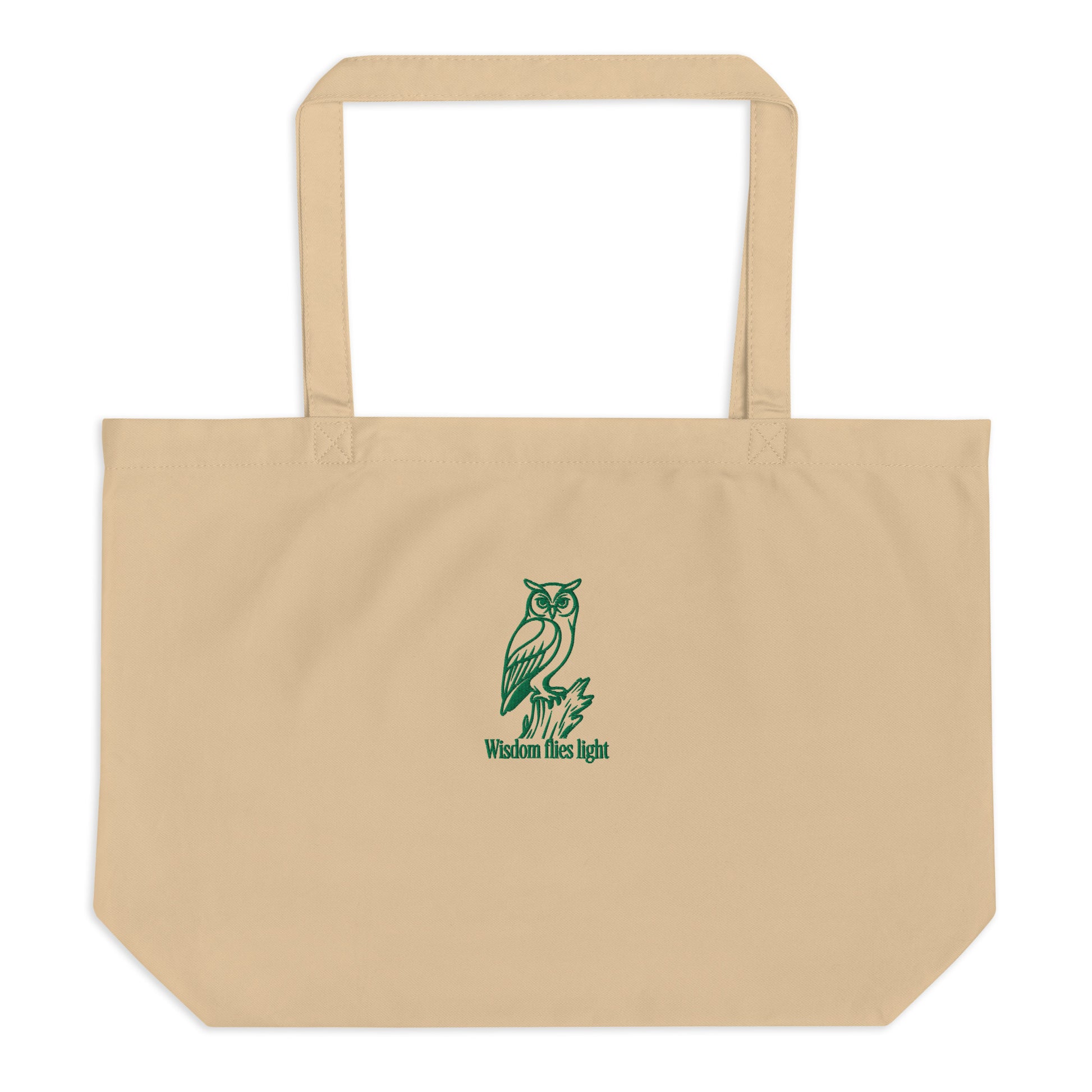 Owl Large Organic Tote Bag: 'Wisdom Flies Light' in Fall | Sustainable Fashion USA Dudeily