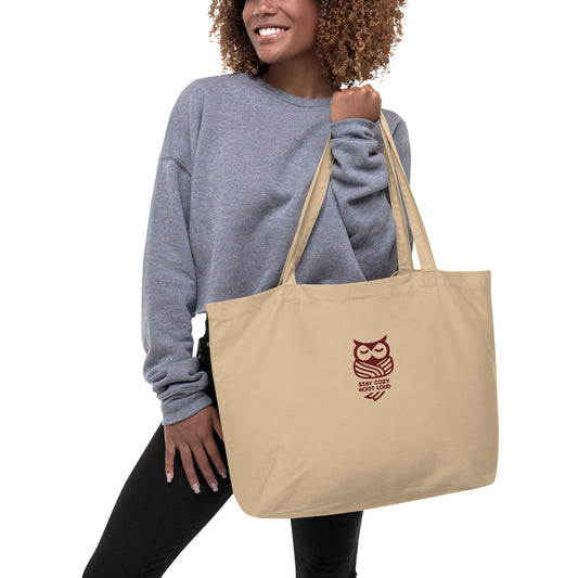 Owl Large Organic Tote Bag: 'Stay Cozy Hoot Loud' in Fall | Sustainable Fashion USA Dudeily