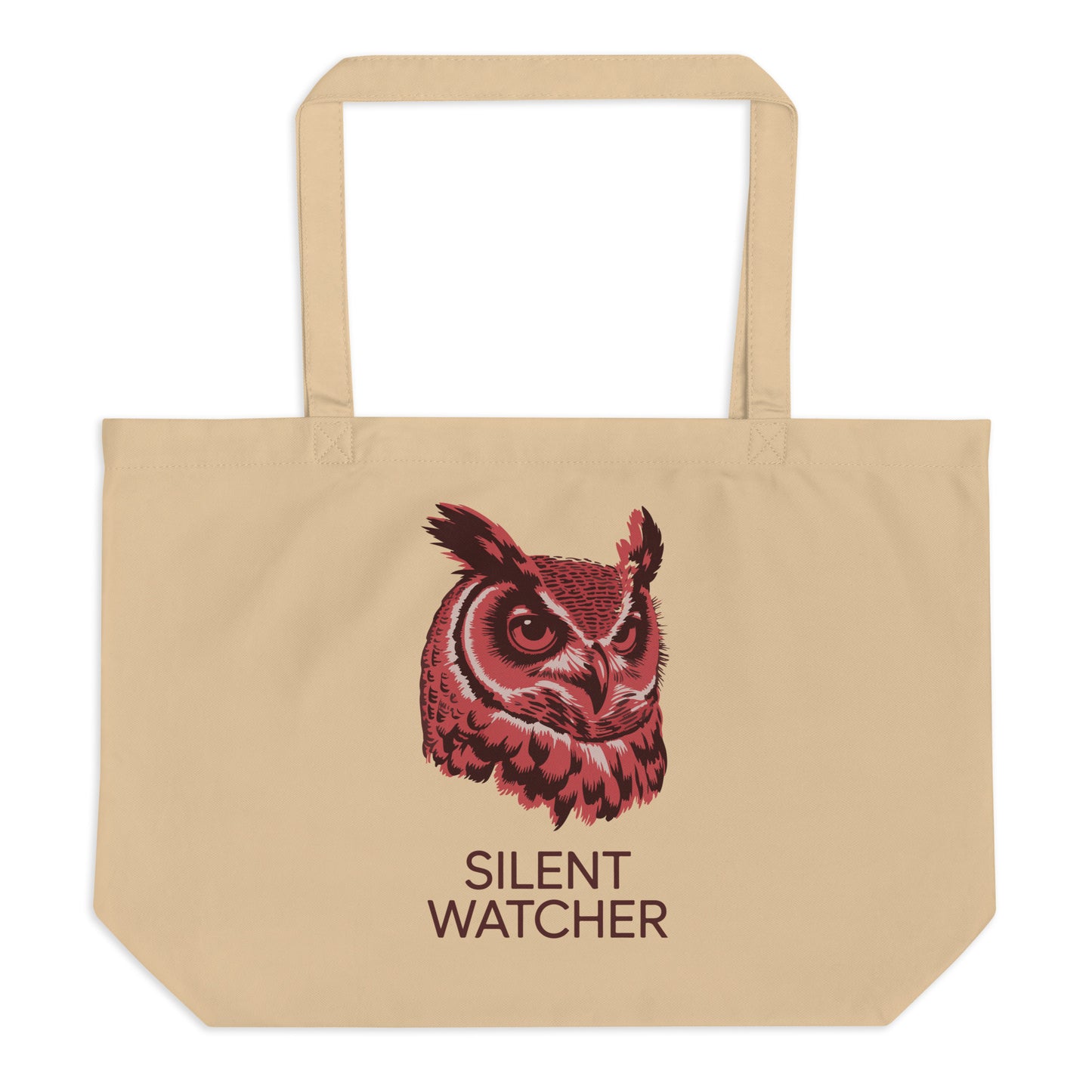 Large Organic Tote Bag: 'Silent Watcher' in Fall | Sustainable Owl Fashion USA Dudeily
