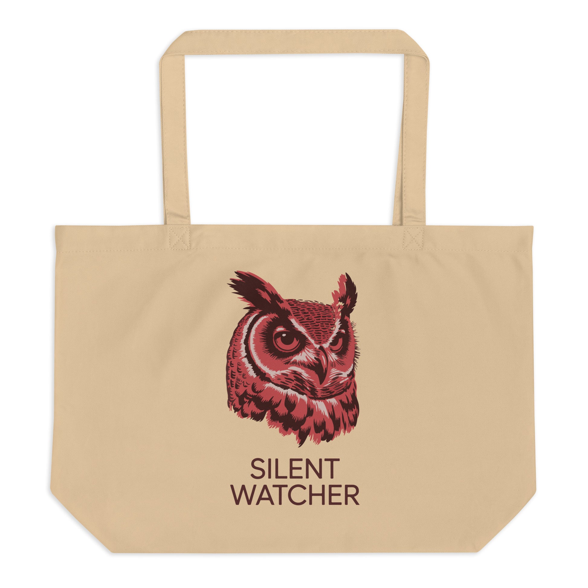 Large Organic Tote Bag: 'Silent Watcher' in Fall | Sustainable Owl Fashion USA Dudeily