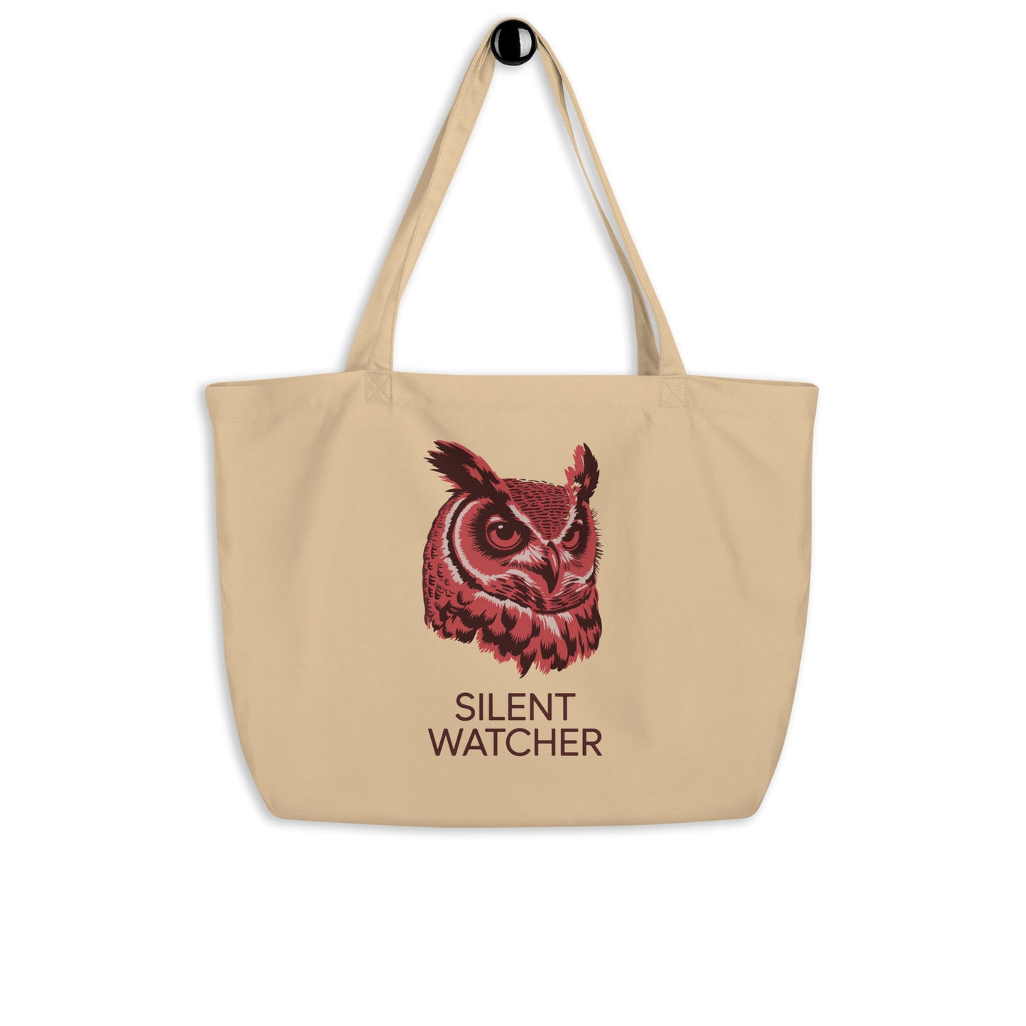 Large Organic Tote Bag: 'Silent Watcher' in Fall | Sustainable Owl Fashion USA Oyster Dudeily
