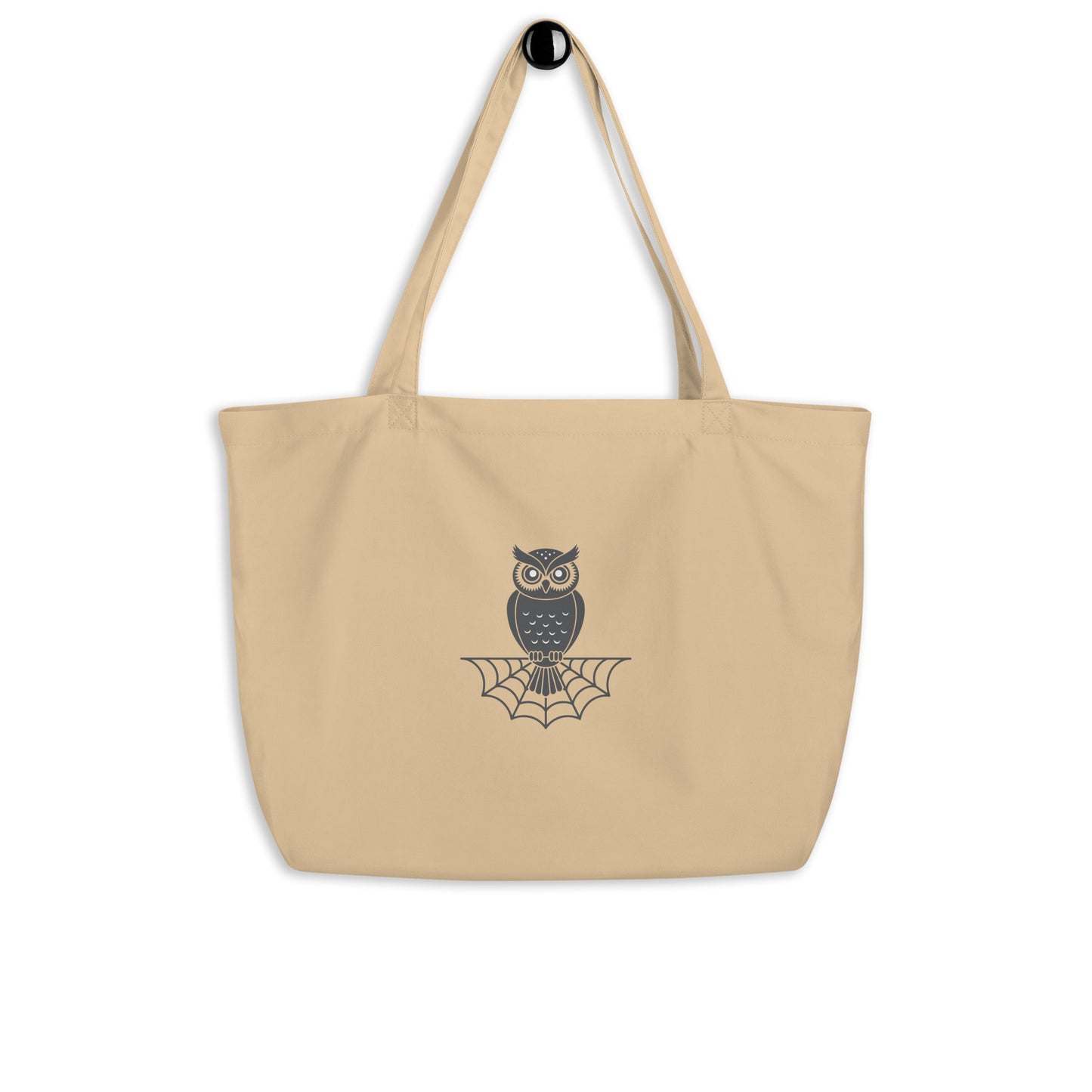 Large Organic Tote Bag: Halloween Owl Eco-Friendly Style USA Oyster Dudeily