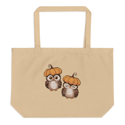 Large Organic Tote Bag: Halloween Owl Eco-Friendly Style USA Dudeily