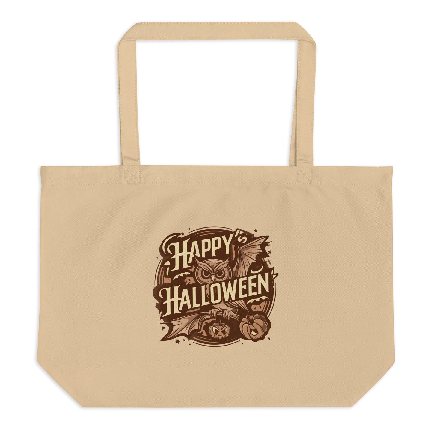 Large Organic Tote Bag: Halloween Owl Eco-Friendly Sustainable USA Dudeily