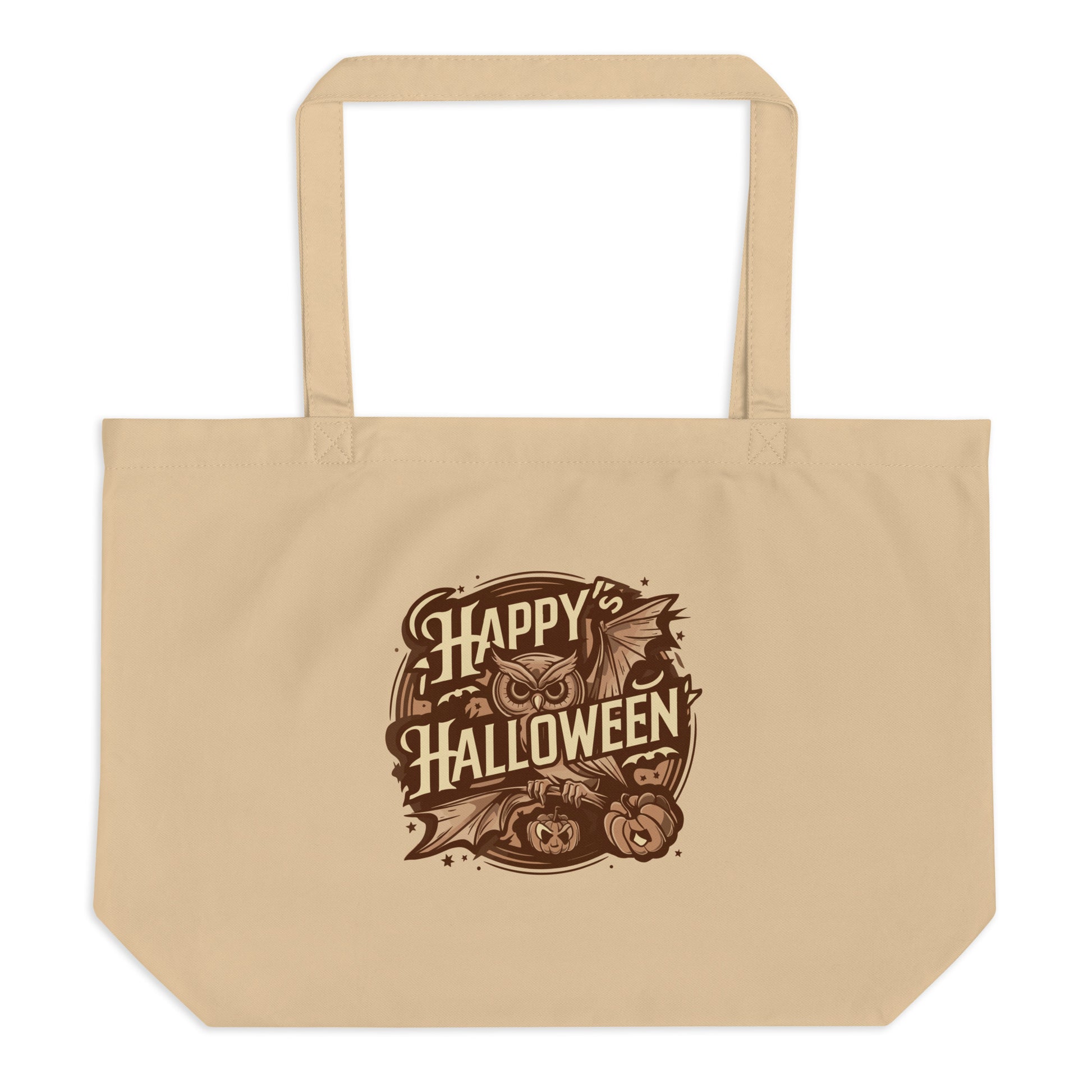 Large Organic Tote Bag: Halloween Owl Eco-Friendly Sustainable USA Dudeily