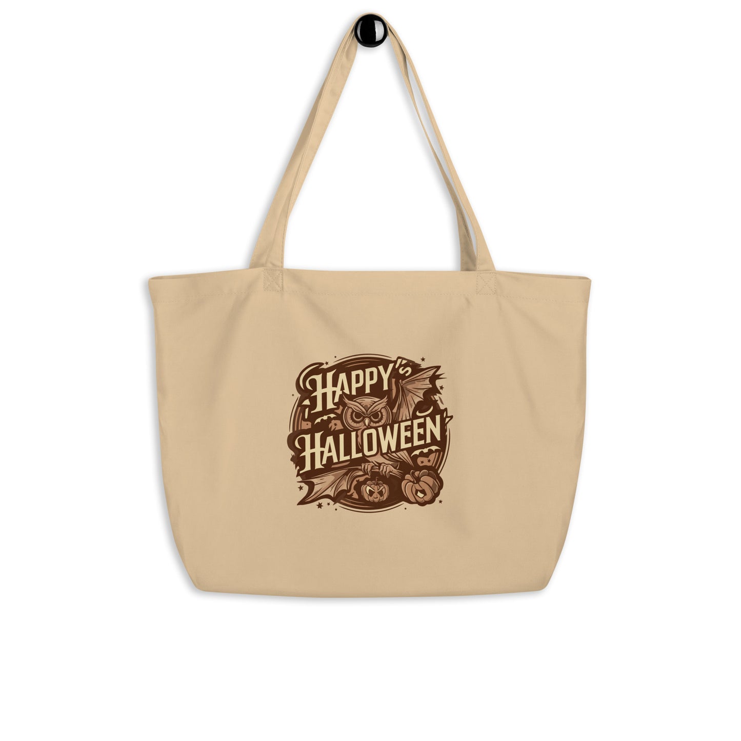 Large Organic Tote Bag: Halloween Owl Eco-Friendly Sustainable USA Oyster Dudeily