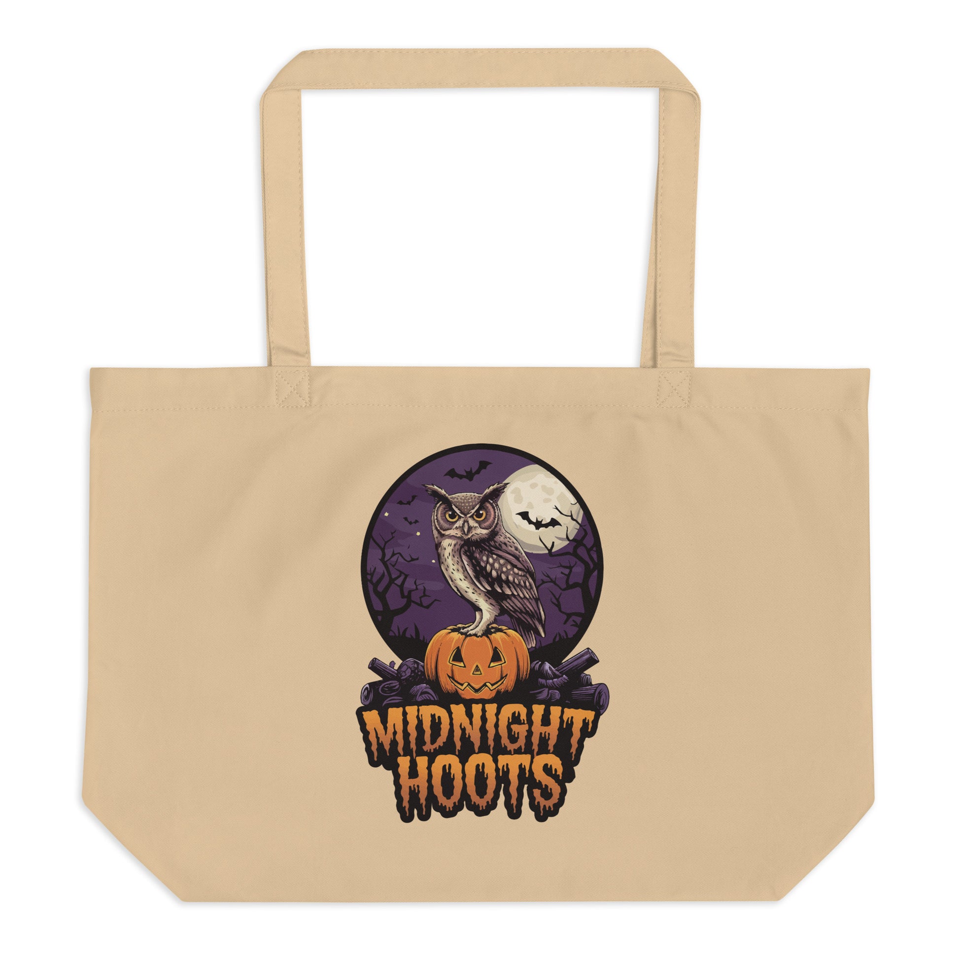 Large Organic Tote Bag: Halloween Owl Eco-Friendly Fall Fashion USA Dudeily