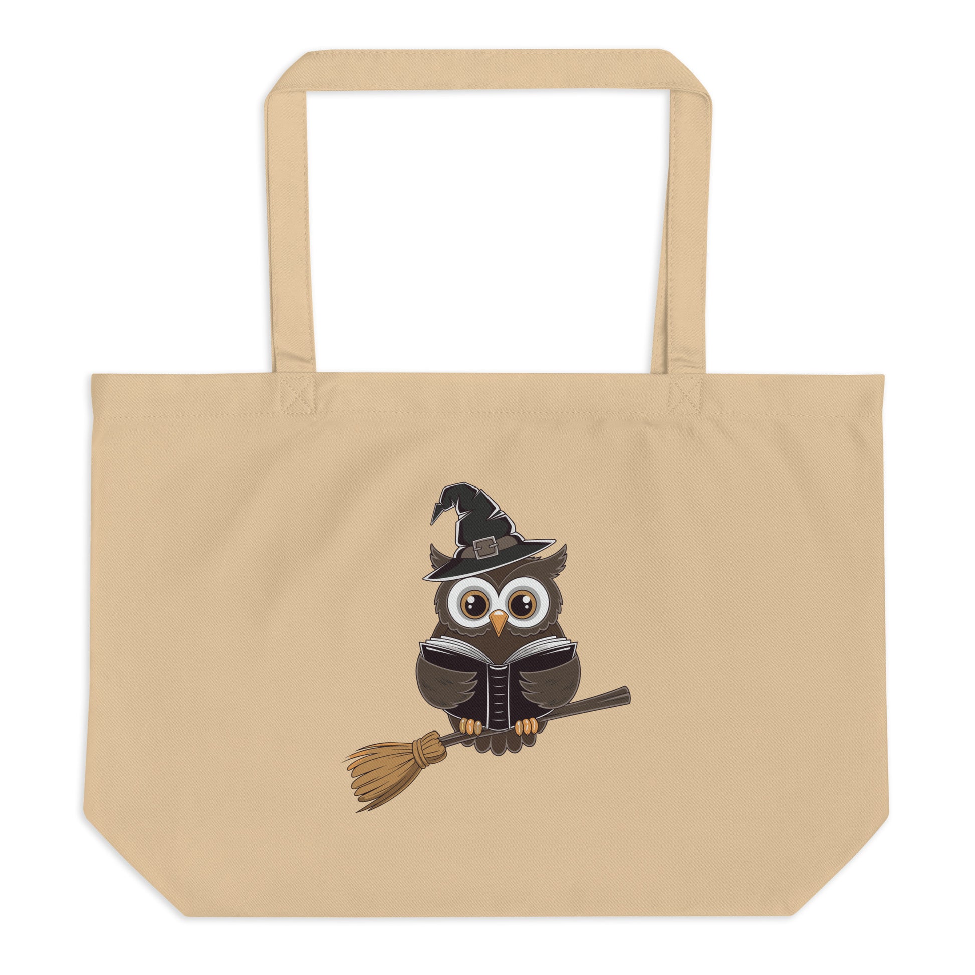 Large Organic Tote Bag: Halloween Owl Eco-Friendly Fall Fashion USA Dudeily