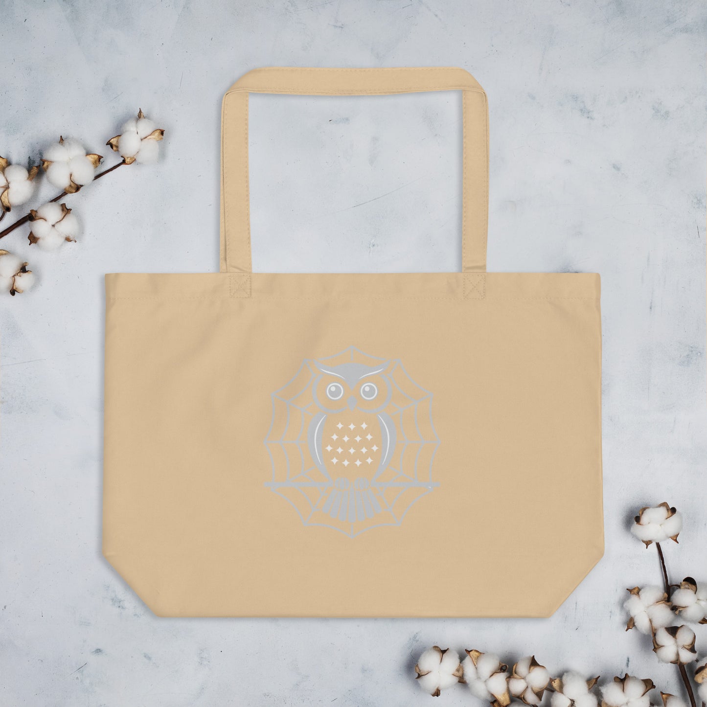 Large Organic Tote Bag: Halloween Owl Eco-Friendly Sustainable USA Dudeily