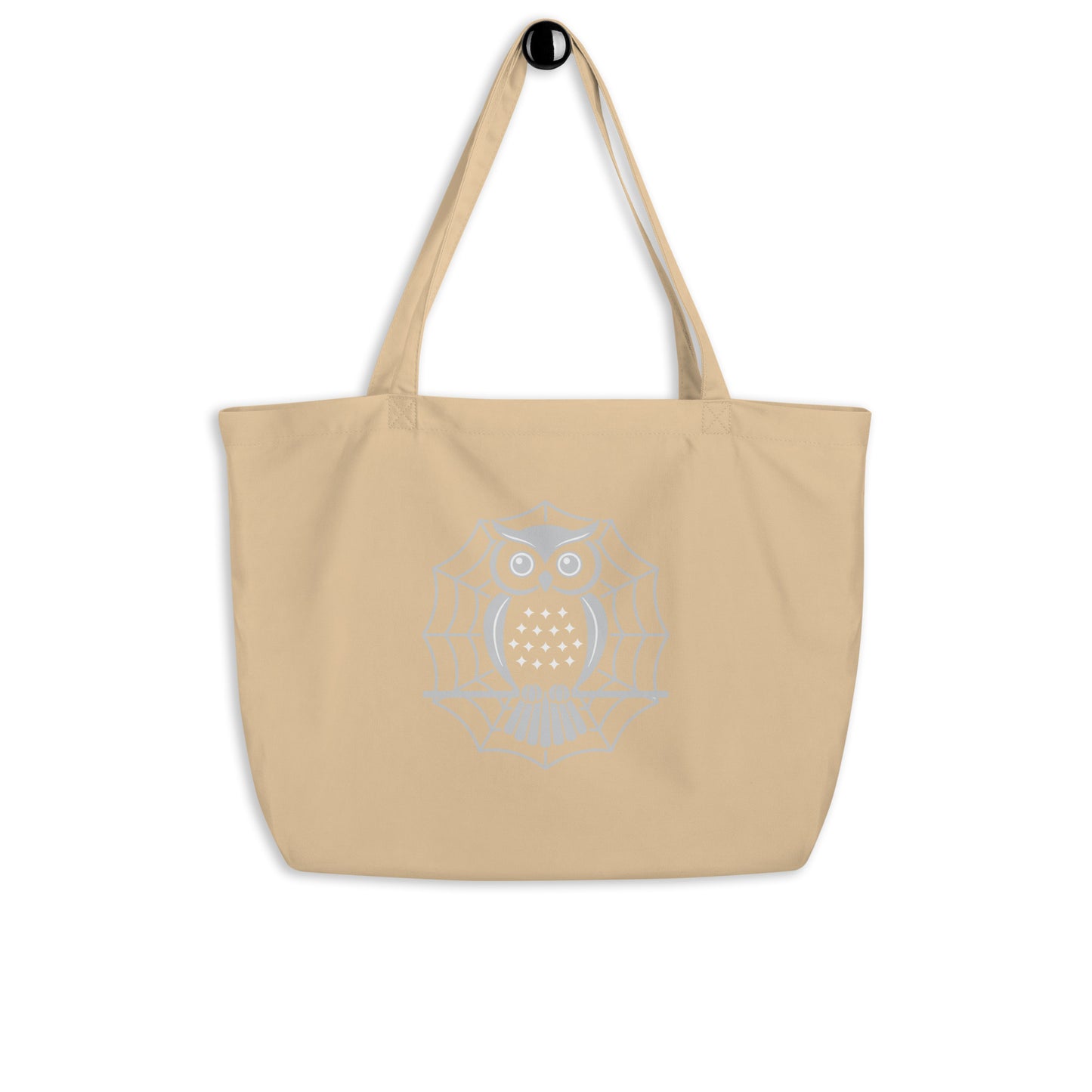 Large Organic Tote Bag: Halloween Owl Eco-Friendly Sustainable USA Oyster Dudeily