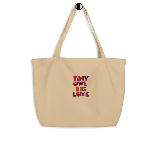 Large Organic Tote – Eco-Friendly Owl Accessories “Tiny Owl Big Love” Embroidered Organic Carry Oyster Dudeily