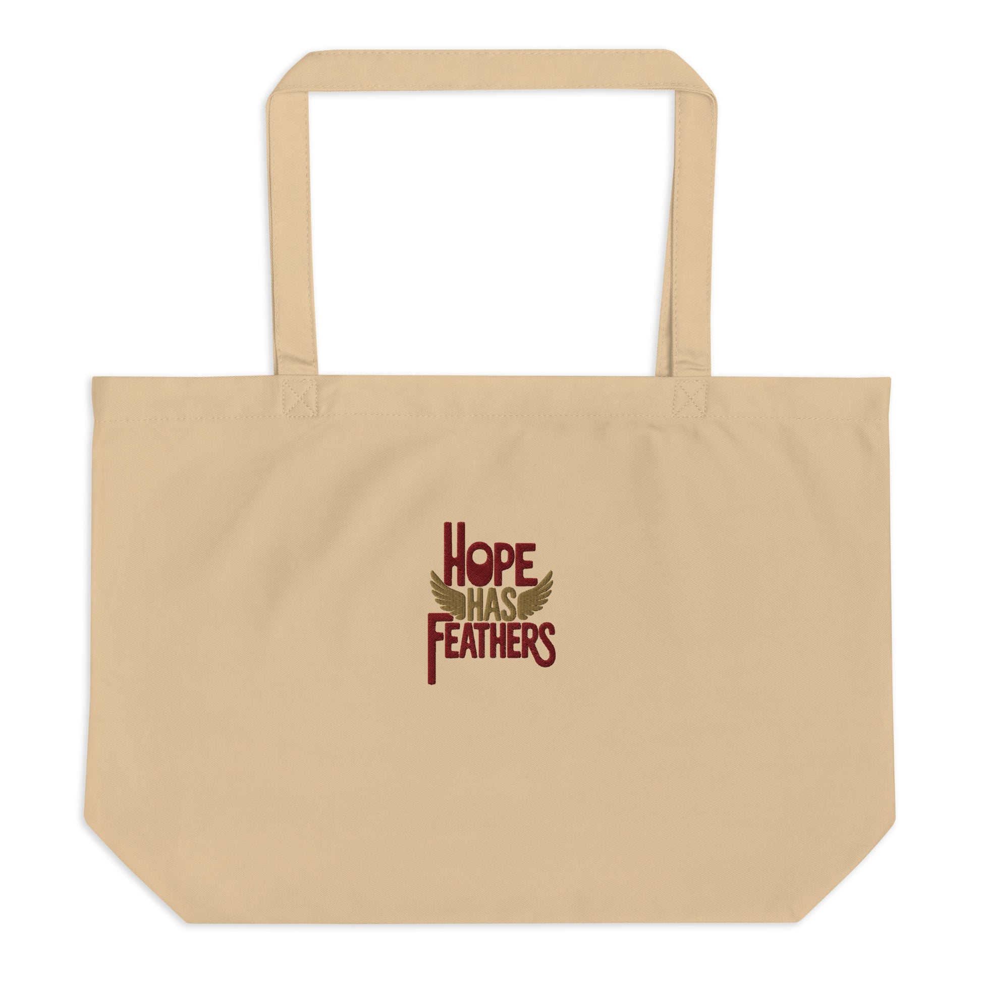 Large Organic Tote Bag "Hope Has Feathers" – Embroidered Eco-Friendly Owl Accessories Oyster Dudeily