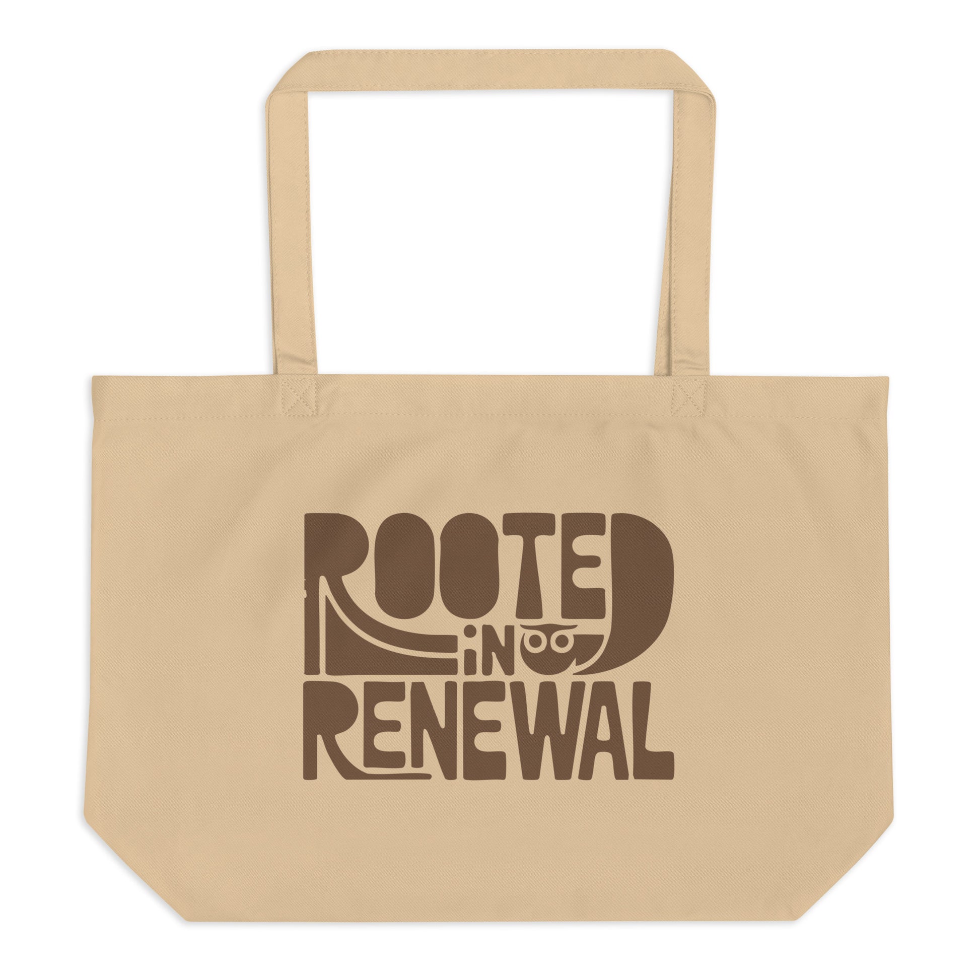 Large Organic Tote Bag "Rooted In Renewal" – Owl Print Sustainable Eco Accessories Oyster Dudeily