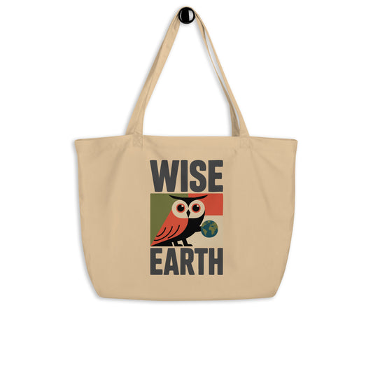 Large Organic Tote Bag – Earth Guardian Owl Print | Sustainable Owl Lifestyle Default Title Dudeily