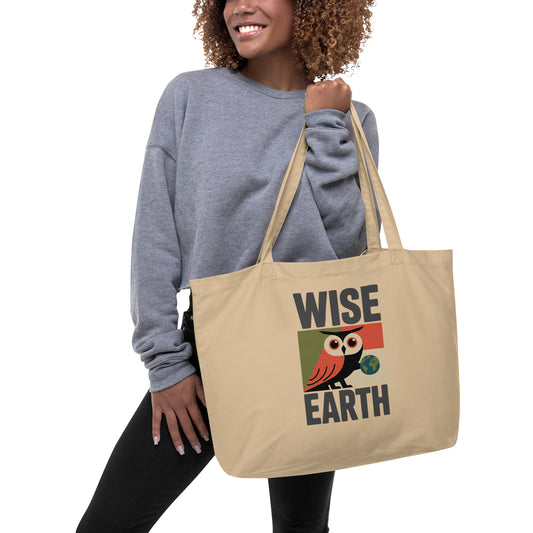 Large Organic Tote Bag – Earth Guardian Owl Print | Sustainable Owl Lifestyle Dudeily