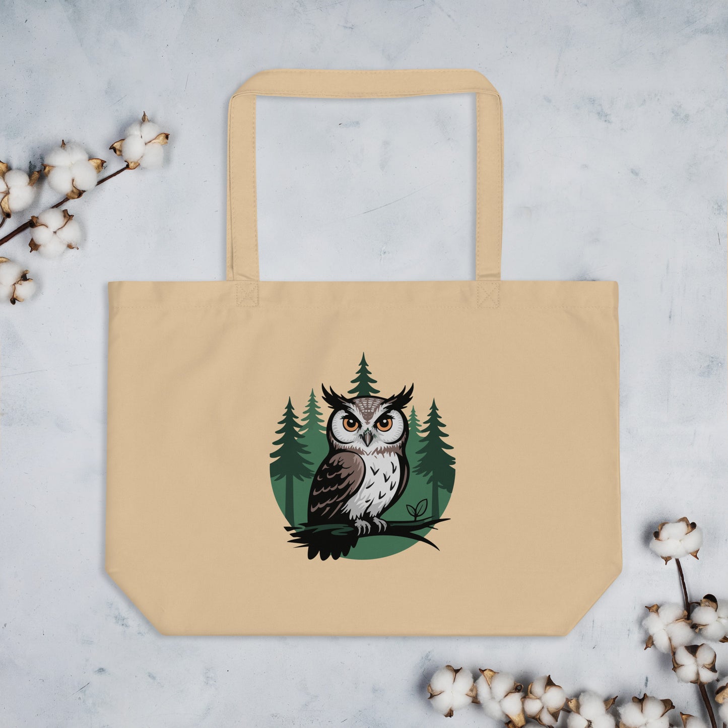 Large Organic Tote Bag – Forest Owl Print | Sustainable Owl Lifestyle Dudeily