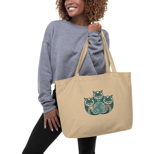 Large Organic Tote Bag – Minimal Owl Illustration | Sustainable Everyday Carry Dudeily