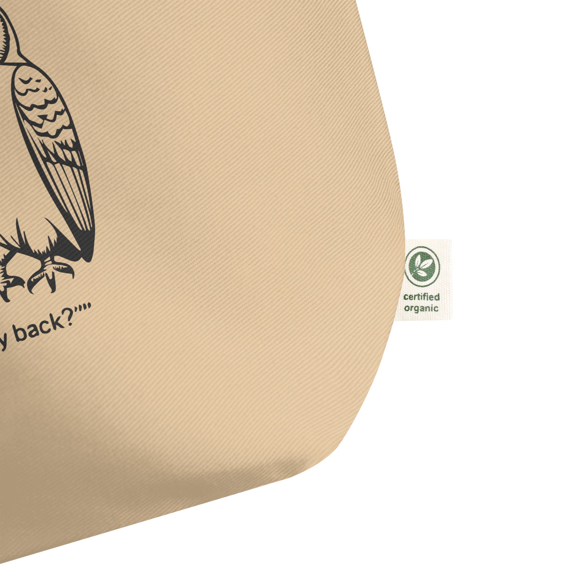 Large Organic Tote Bag: Hoo’s Got My Back? | Owl-Themed Sustainable Fashion USA by Dudeily Dudeily