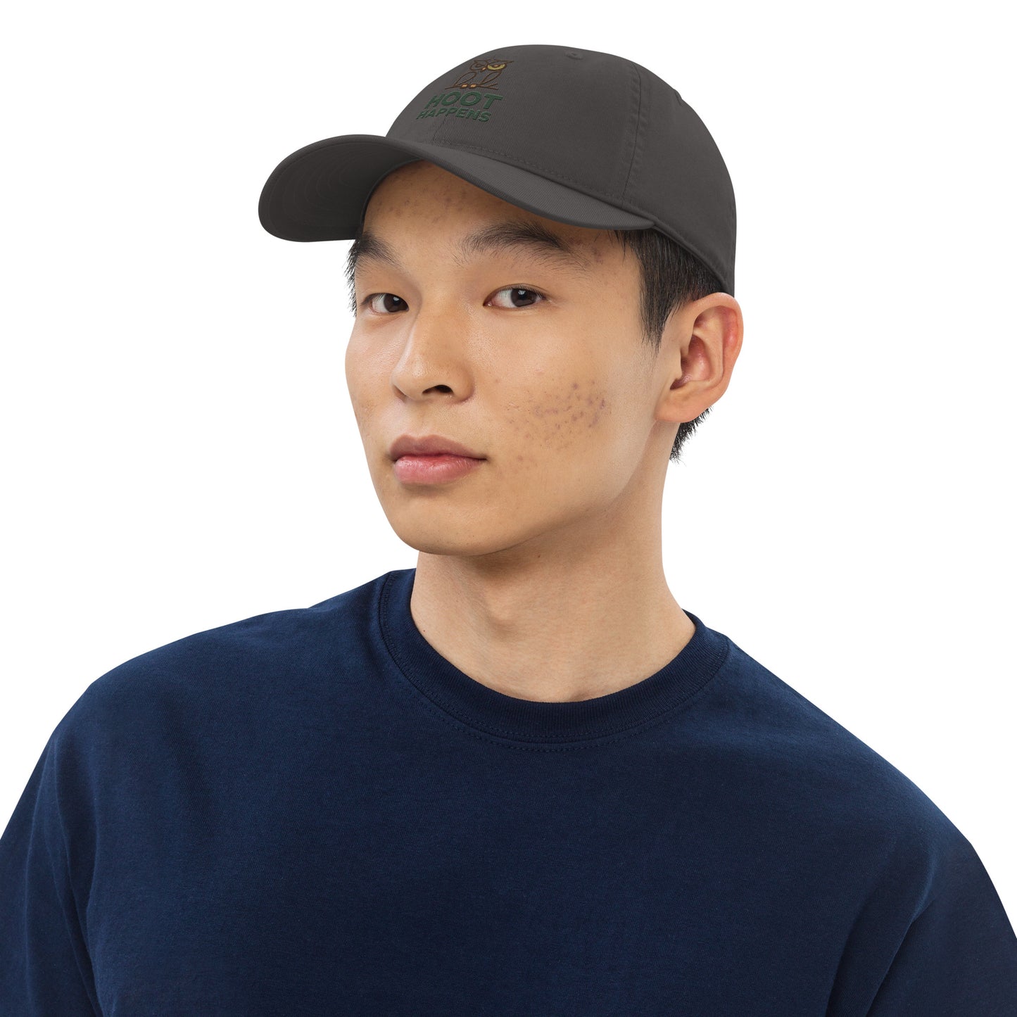 Owl-Themed Embroidered Organic Dad Hat | Sustainable Fashion USA – Eco-Friendly Owl Apparel Charcoal Dudeily